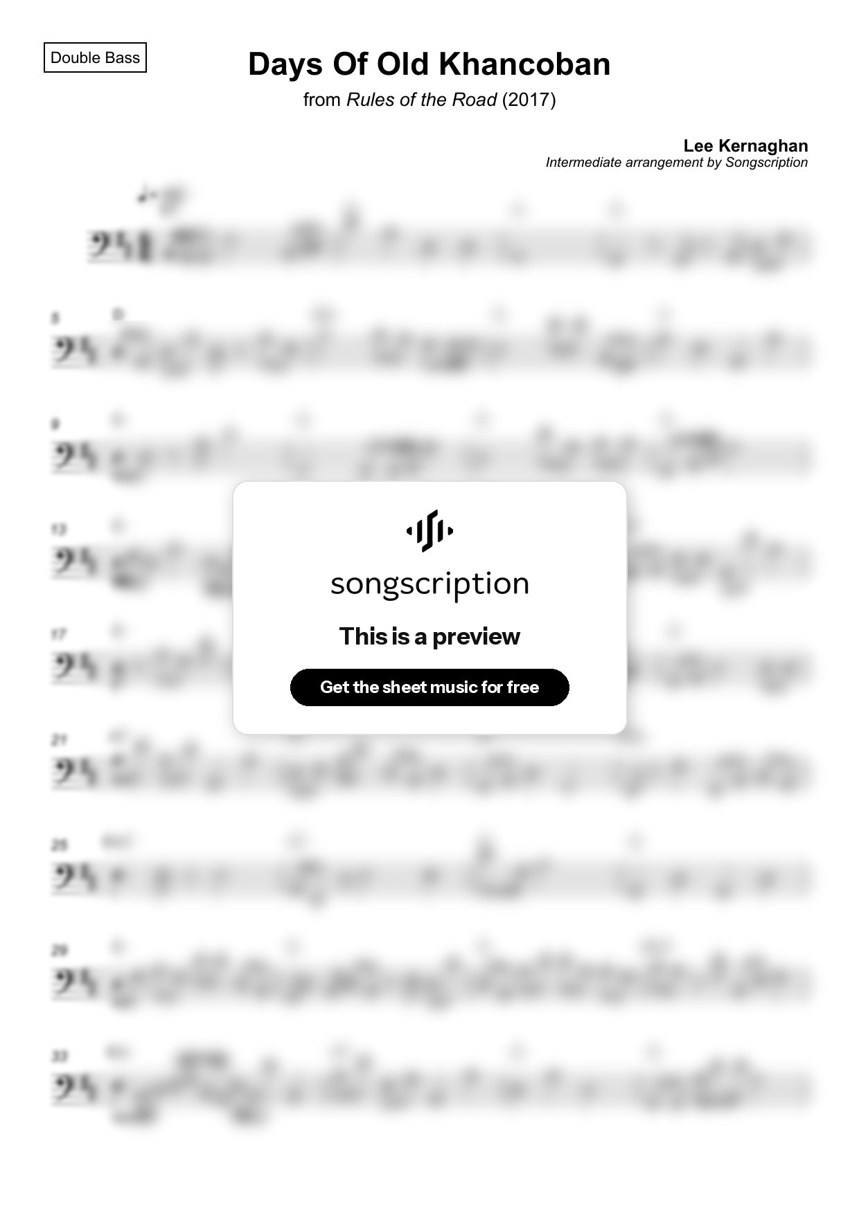 Intermediate Double Bass Sheet Music for "Days Of Old Khancoban" by Lee Kernaghan