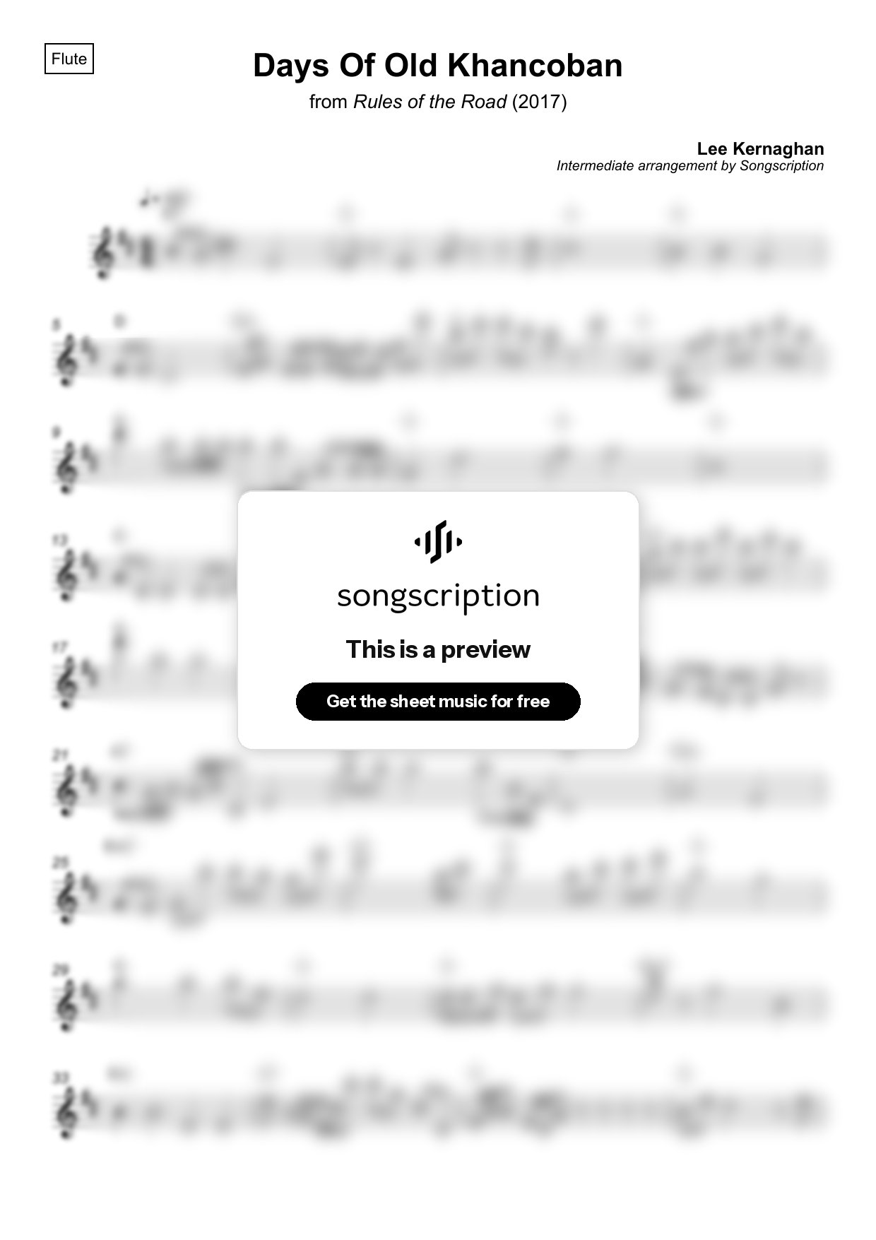 Intermediate Flute Sheet Music for "Days Of Old Khancoban" by Lee Kernaghan