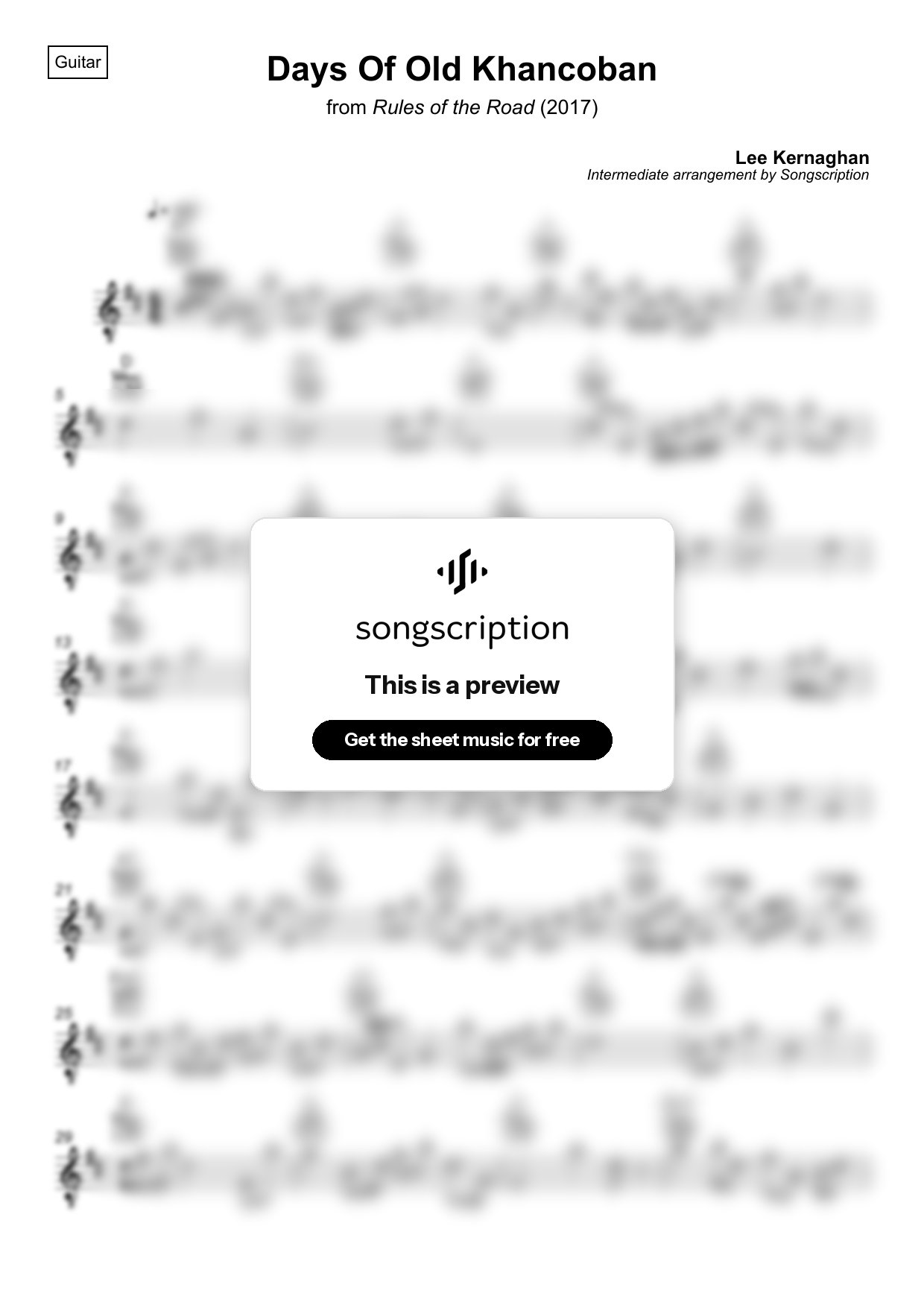 Intermediate Acoustic Guitar Sheet Music for "Days Of Old Khancoban" by Lee Kernaghan