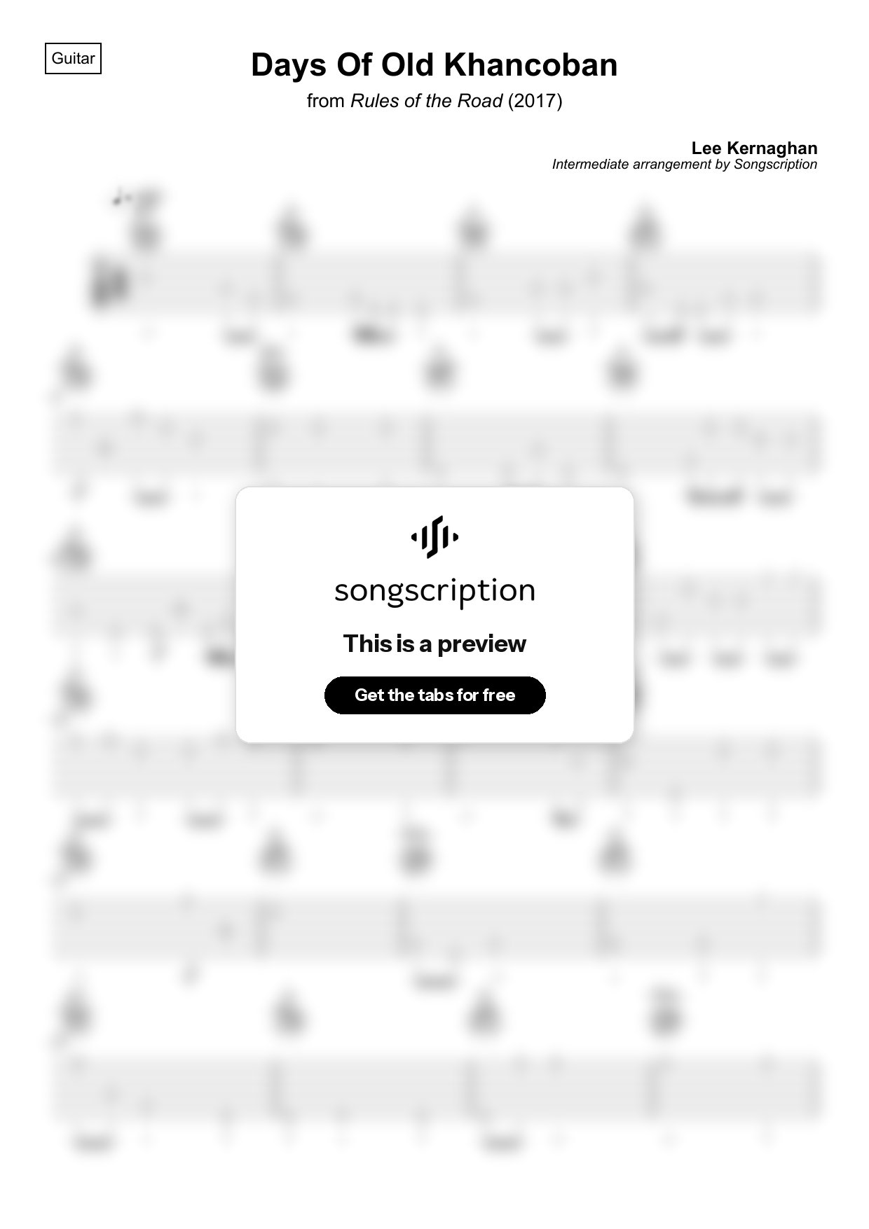 Intermediate Acoustic Guitar Tabs for "Days Of Old Khancoban" by Lee Kernaghan