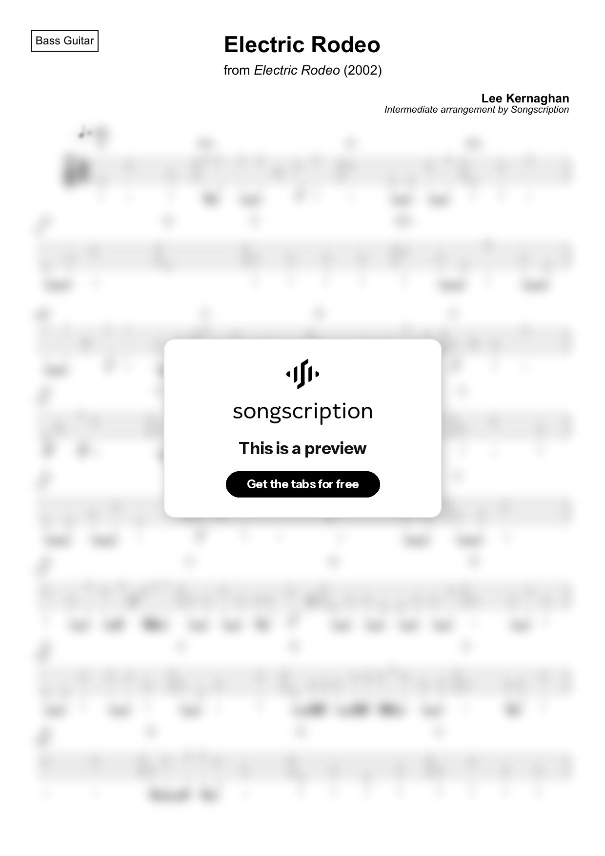 Intermediate Bass Guitar Tabs for "Electric Rodeo" by Lee Kernaghan