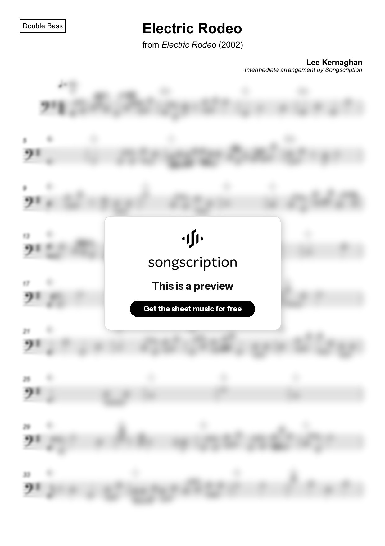 Intermediate Double Bass Sheet Music for "Electric Rodeo" by Lee Kernaghan