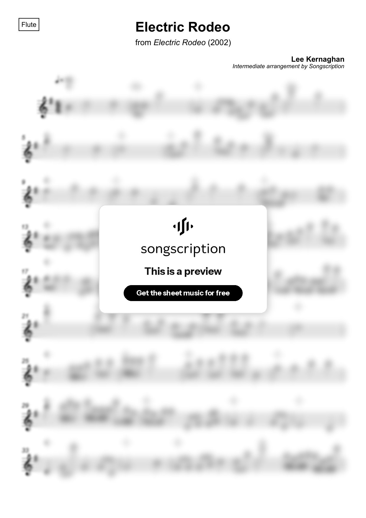 Intermediate Flute Sheet Music for "Electric Rodeo" by Lee Kernaghan