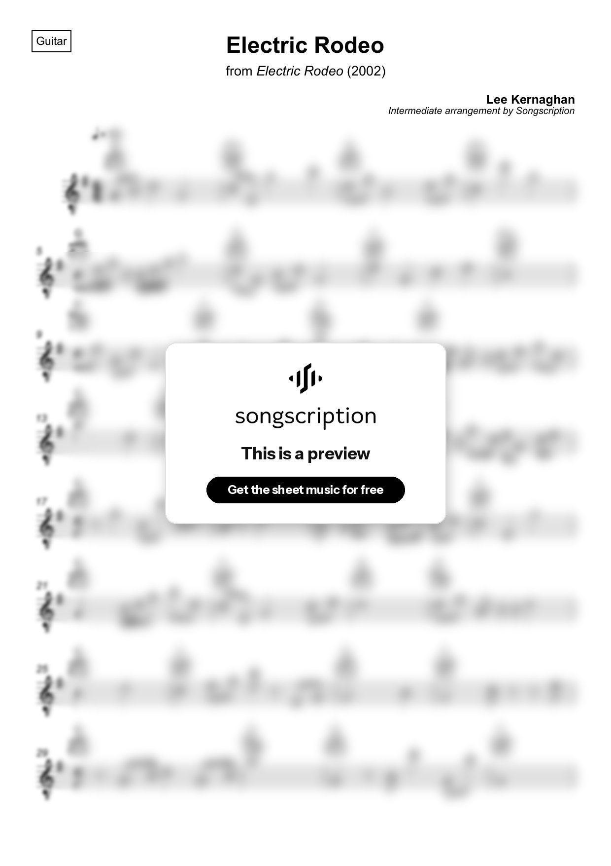 Intermediate Acoustic Guitar Sheet Music for "Electric Rodeo" by Lee Kernaghan
