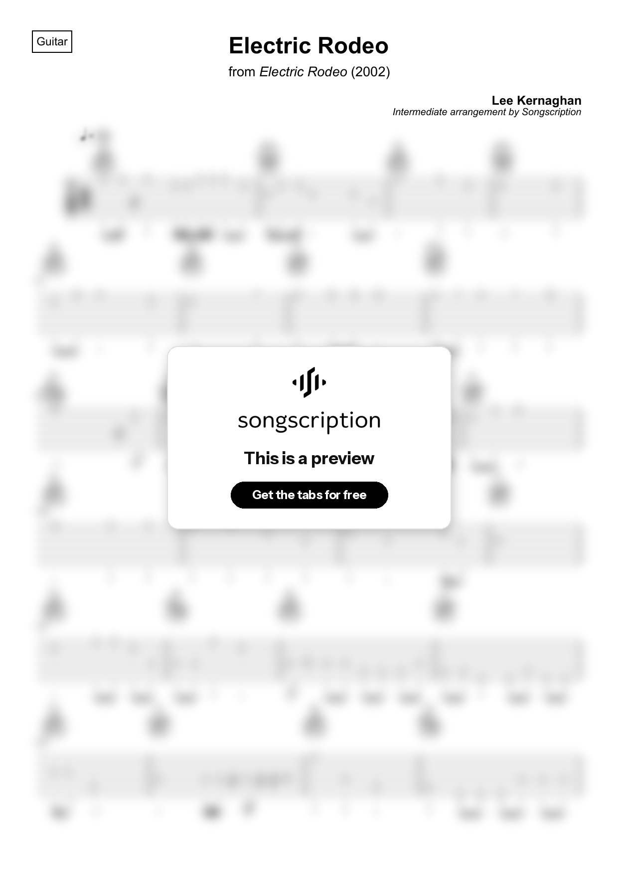 Intermediate Acoustic Guitar Tabs for "Electric Rodeo" by Lee Kernaghan