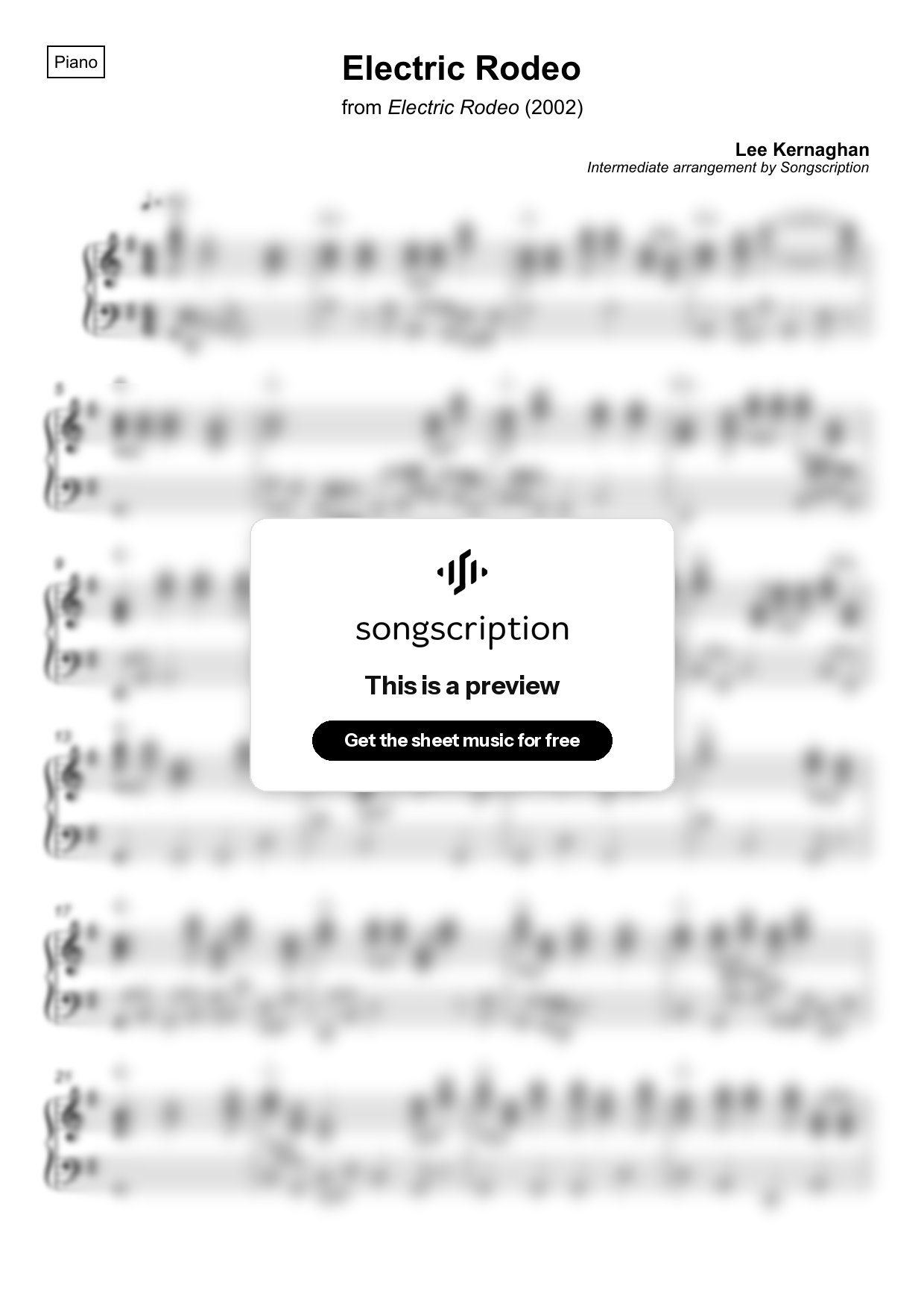 Intermediate Piano Sheet Music for "Electric Rodeo" by Lee Kernaghan