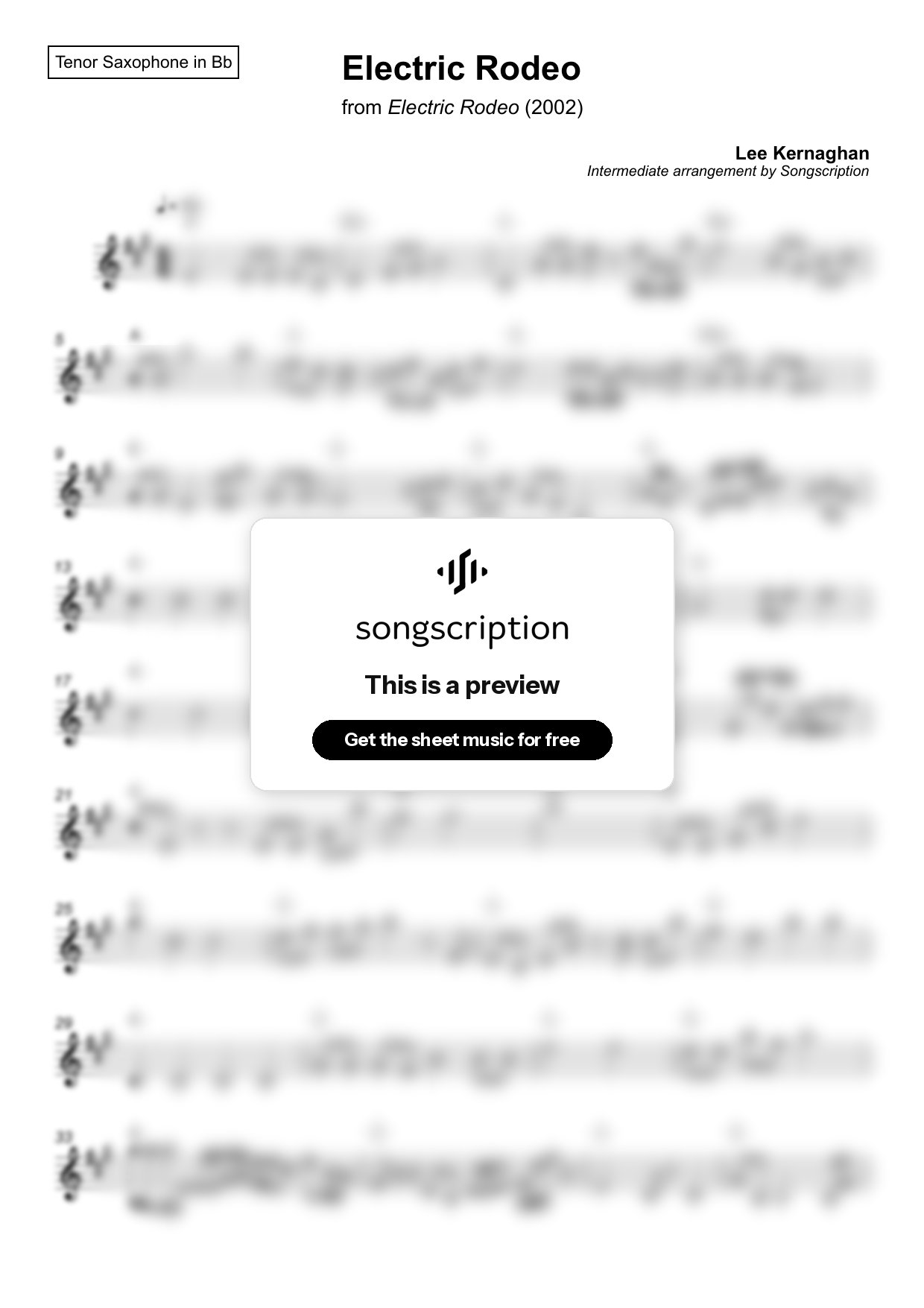 Intermediate Tenor Sax Sheet Music for "Electric Rodeo" by Lee Kernaghan