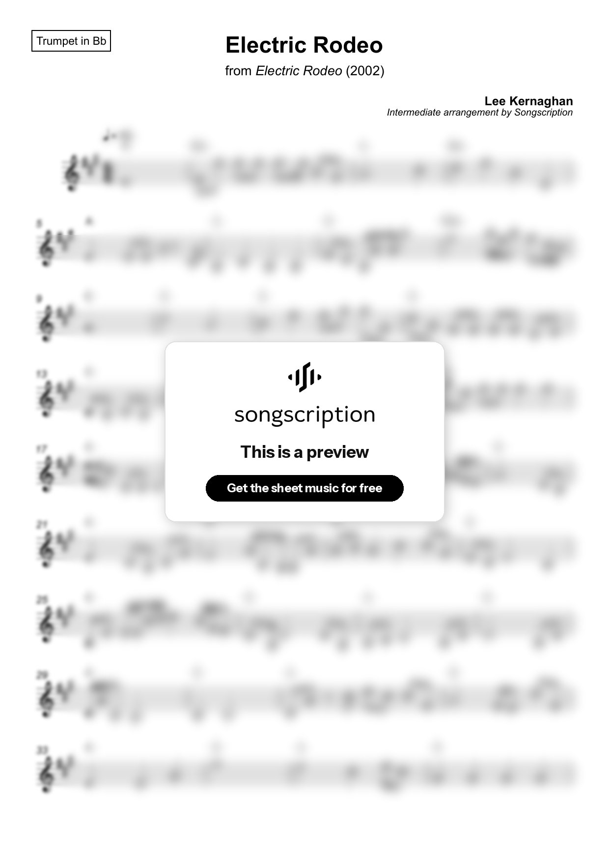 Intermediate Trumpet Sheet Music for "Electric Rodeo" by Lee Kernaghan