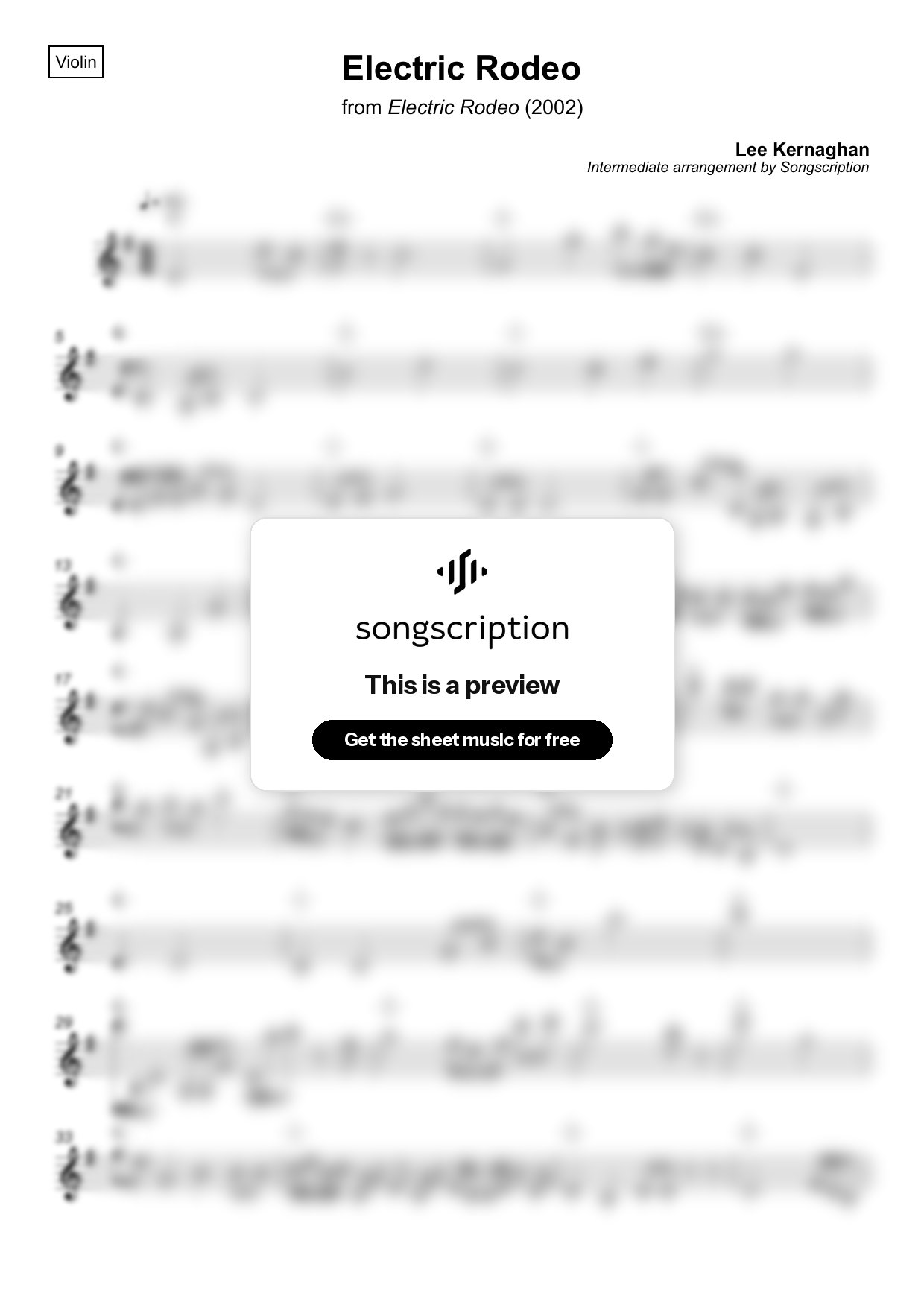 Intermediate Violin Sheet Music for "Electric Rodeo" by Lee Kernaghan