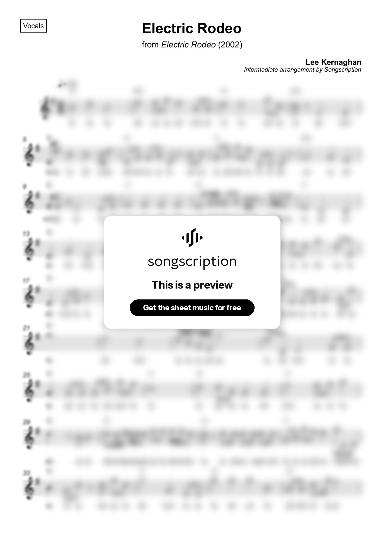 Intermediate Vocals Sheet Music for "Electric Rodeo" by Lee Kernaghan