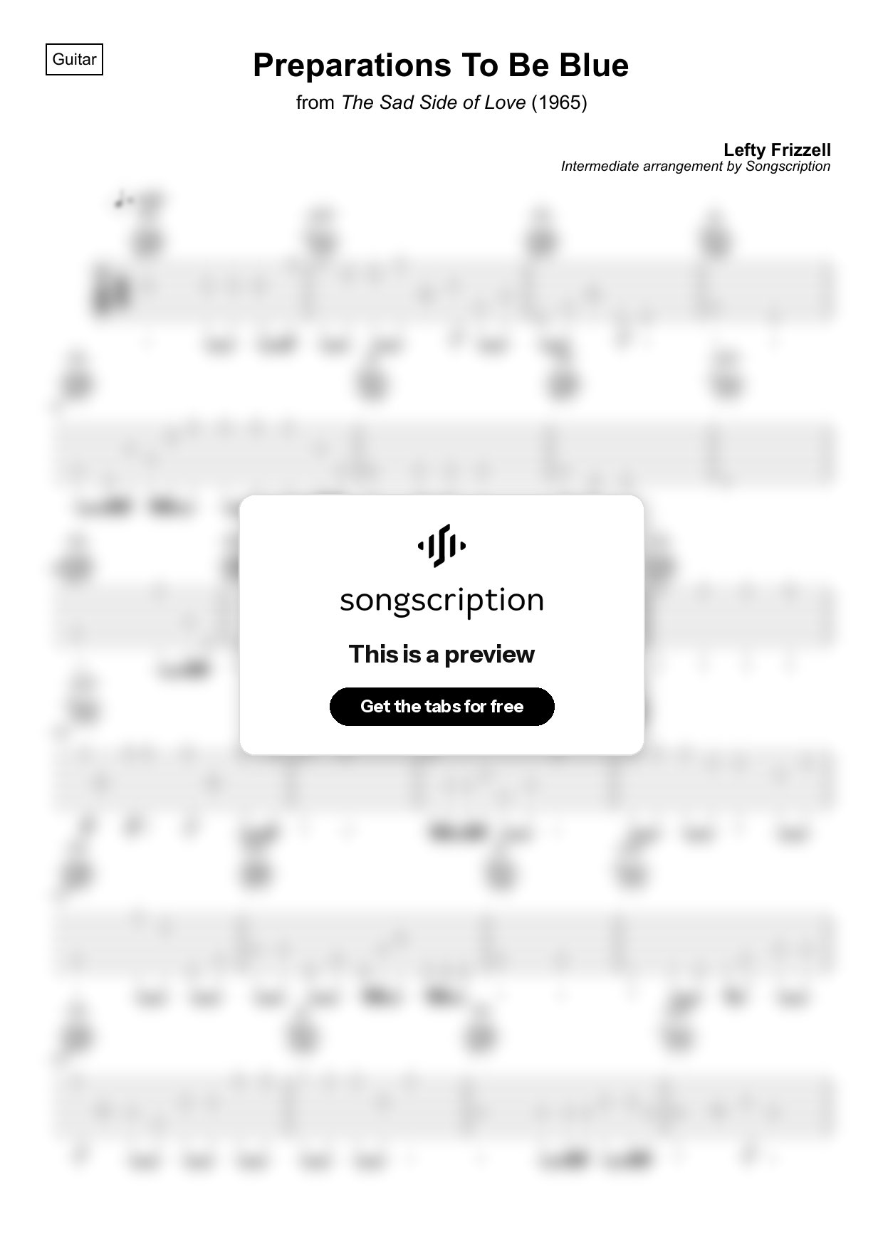 Intermediate Acoustic Guitar Tabs for "Preparations To Be Blue" by Lefty Frizzell