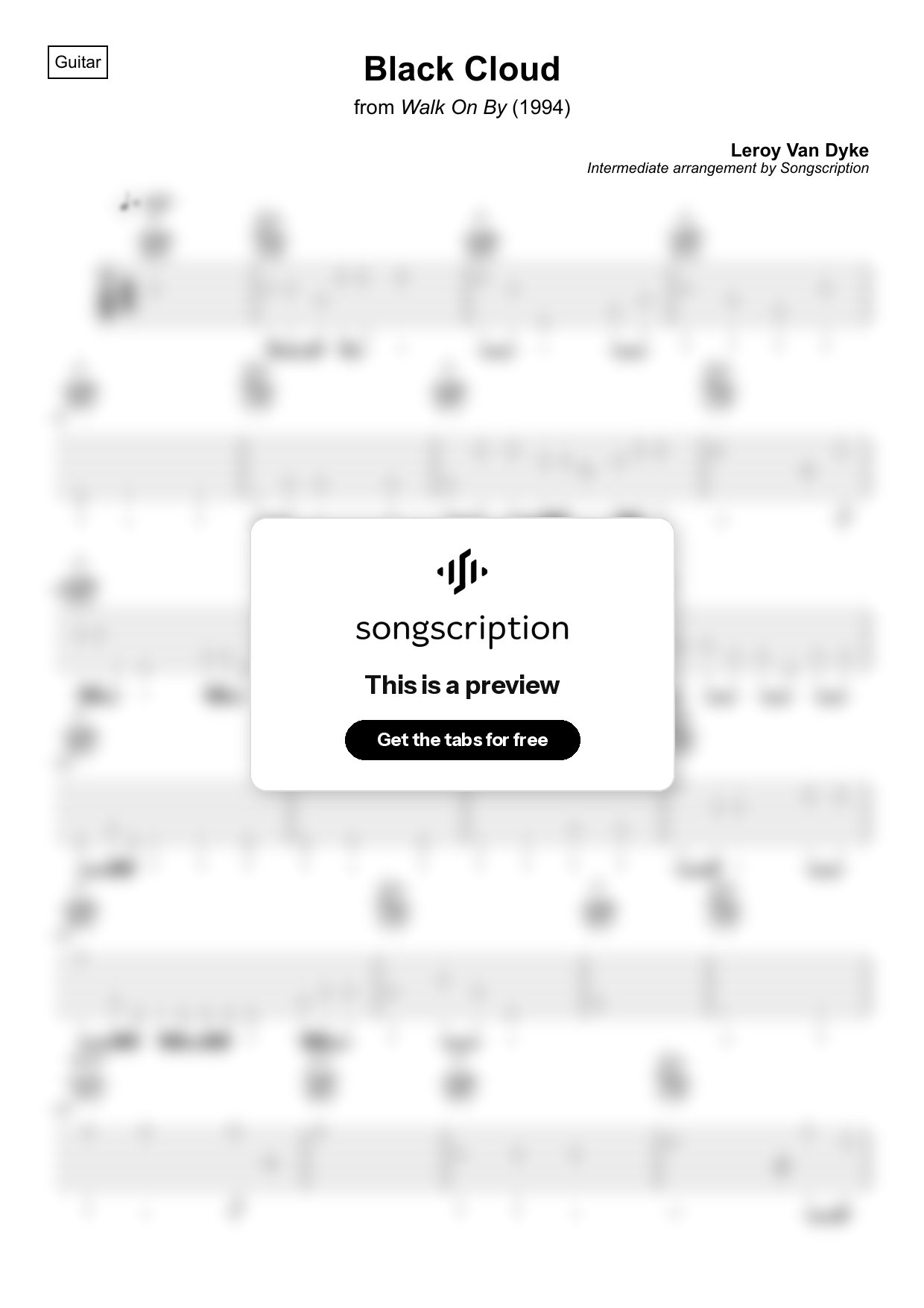 Intermediate Acoustic Guitar Tabs for "Black Cloud" by Leroy Van Dyke