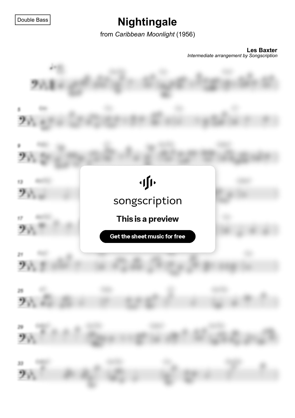Intermediate Double Bass Sheet Music for "Nightingale" by Les Baxter