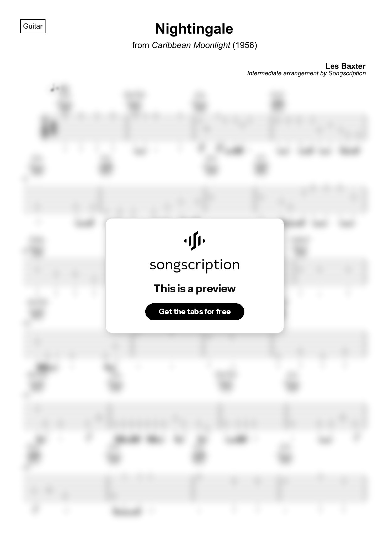 Intermediate Acoustic Guitar Tabs for "Nightingale" by Les Baxter