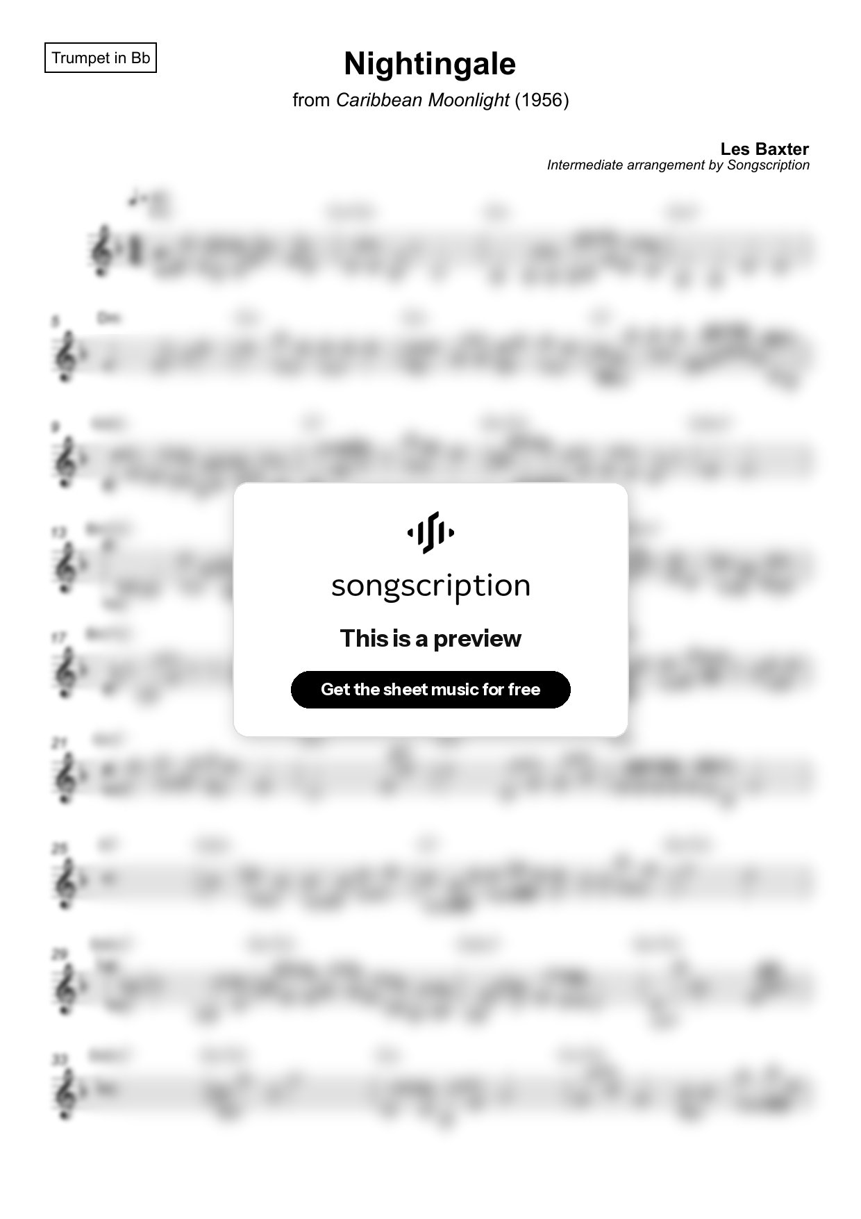 Intermediate Trumpet Sheet Music for "Nightingale" by Les Baxter