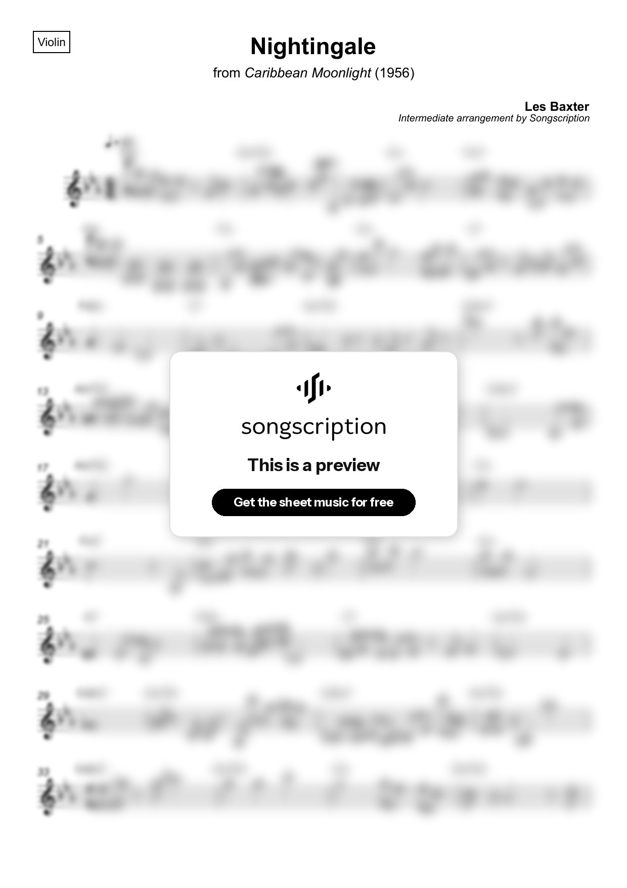 Intermediate Violin Sheet Music for "Nightingale" by Les Baxter