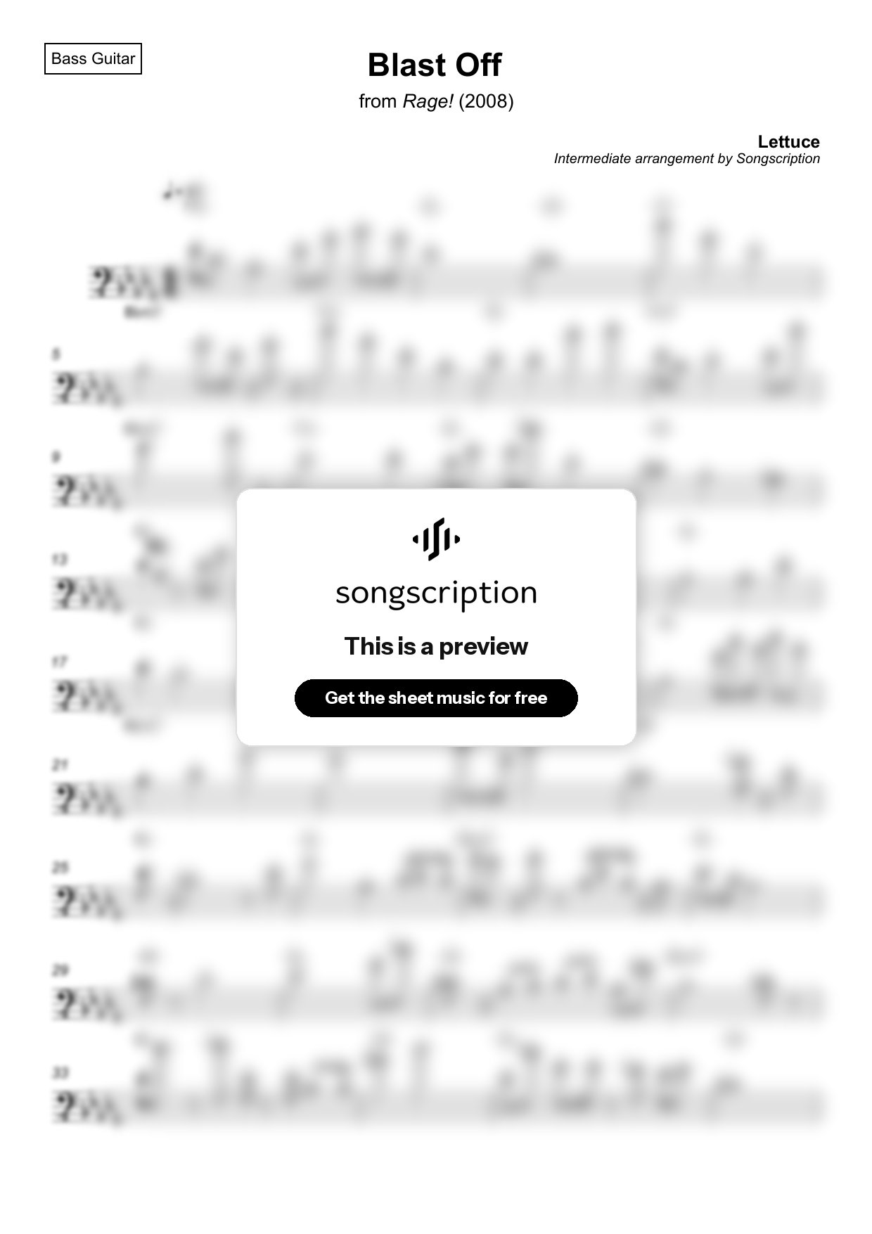 Intermediate Bass Guitar Sheet Music for "Blast Off" by Lettuce