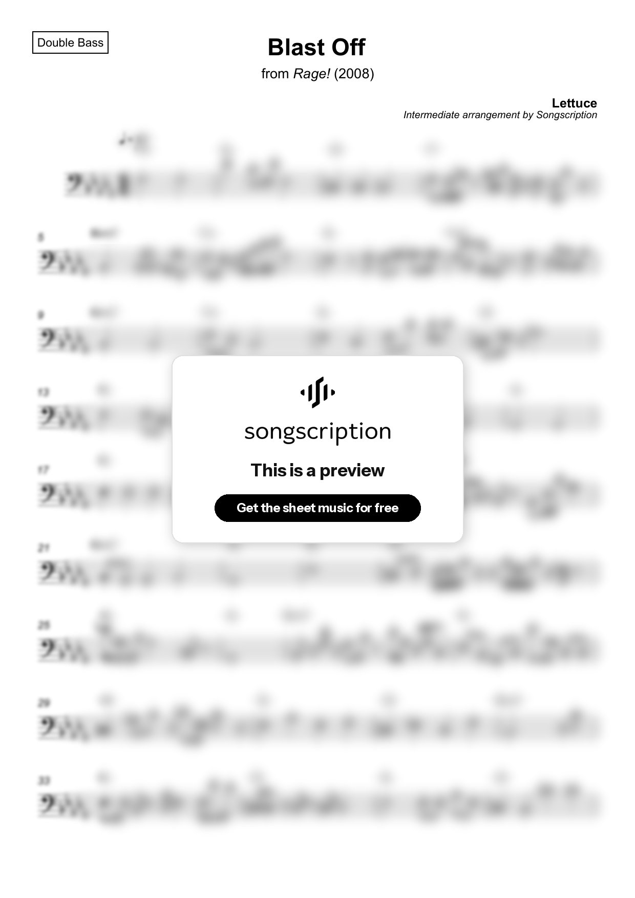 Intermediate Double Bass Sheet Music for "Blast Off" by Lettuce