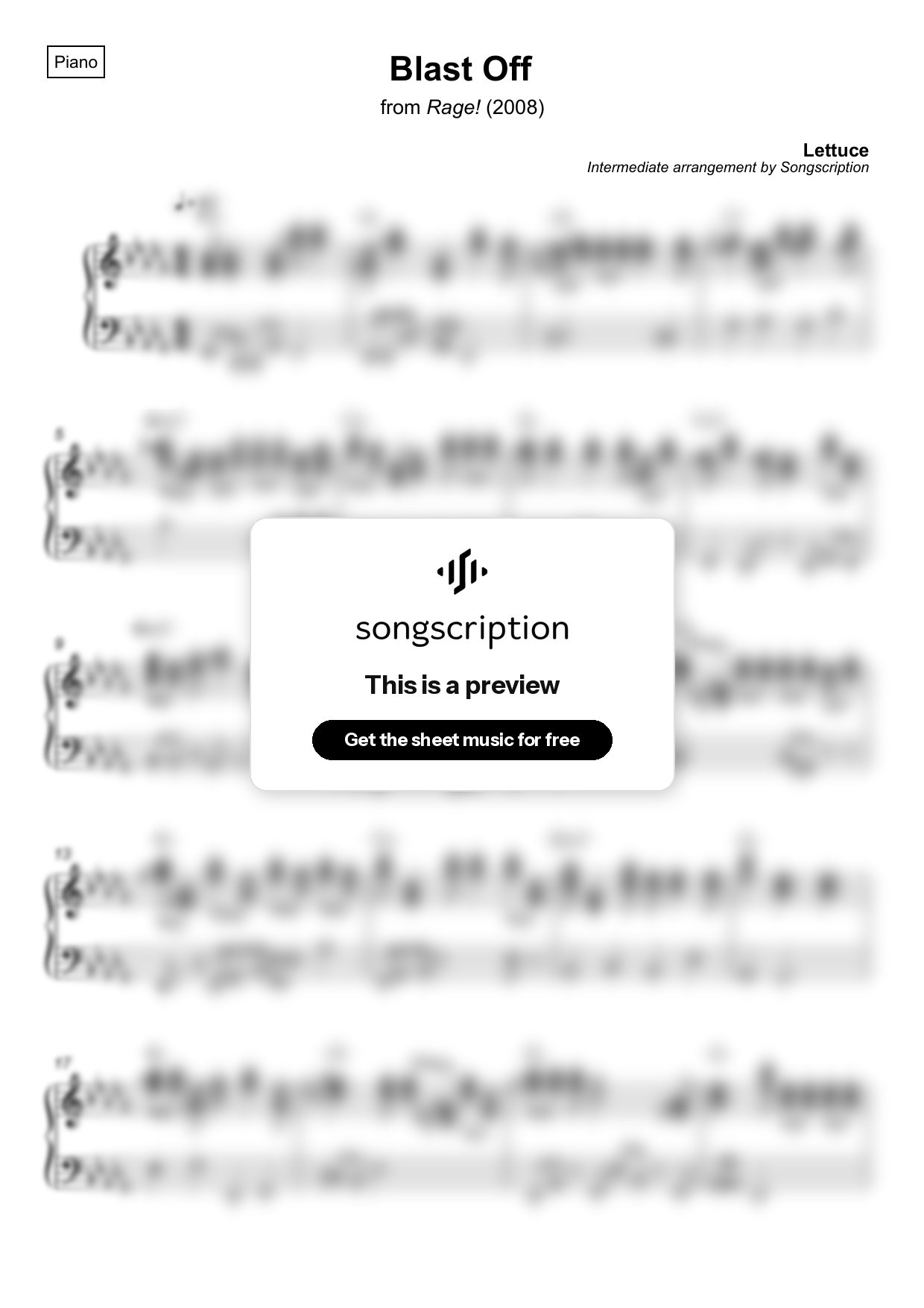 Intermediate Piano Sheet Music for "Blast Off" by Lettuce