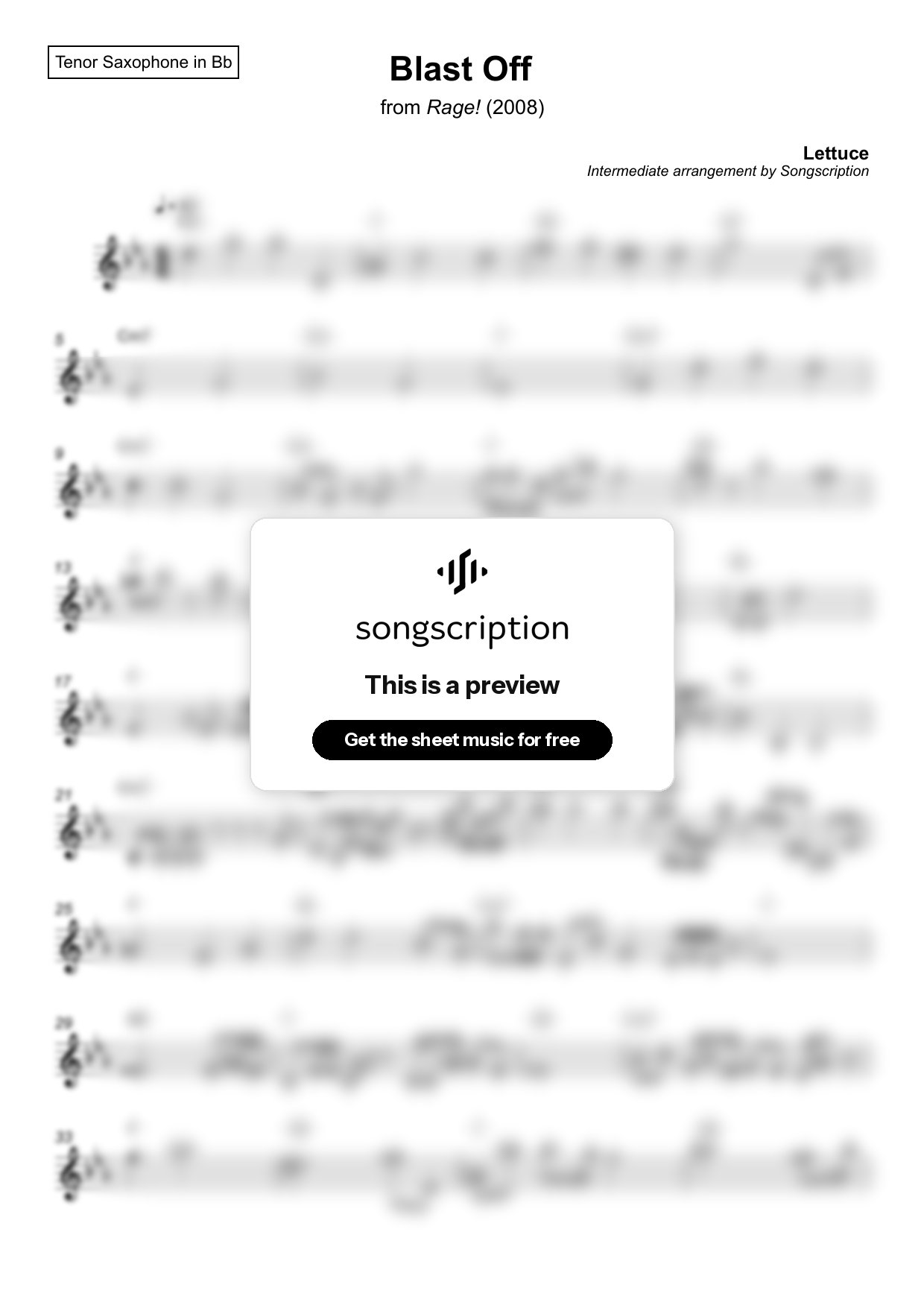 Intermediate Tenor Sax Sheet Music for "Blast Off" by Lettuce