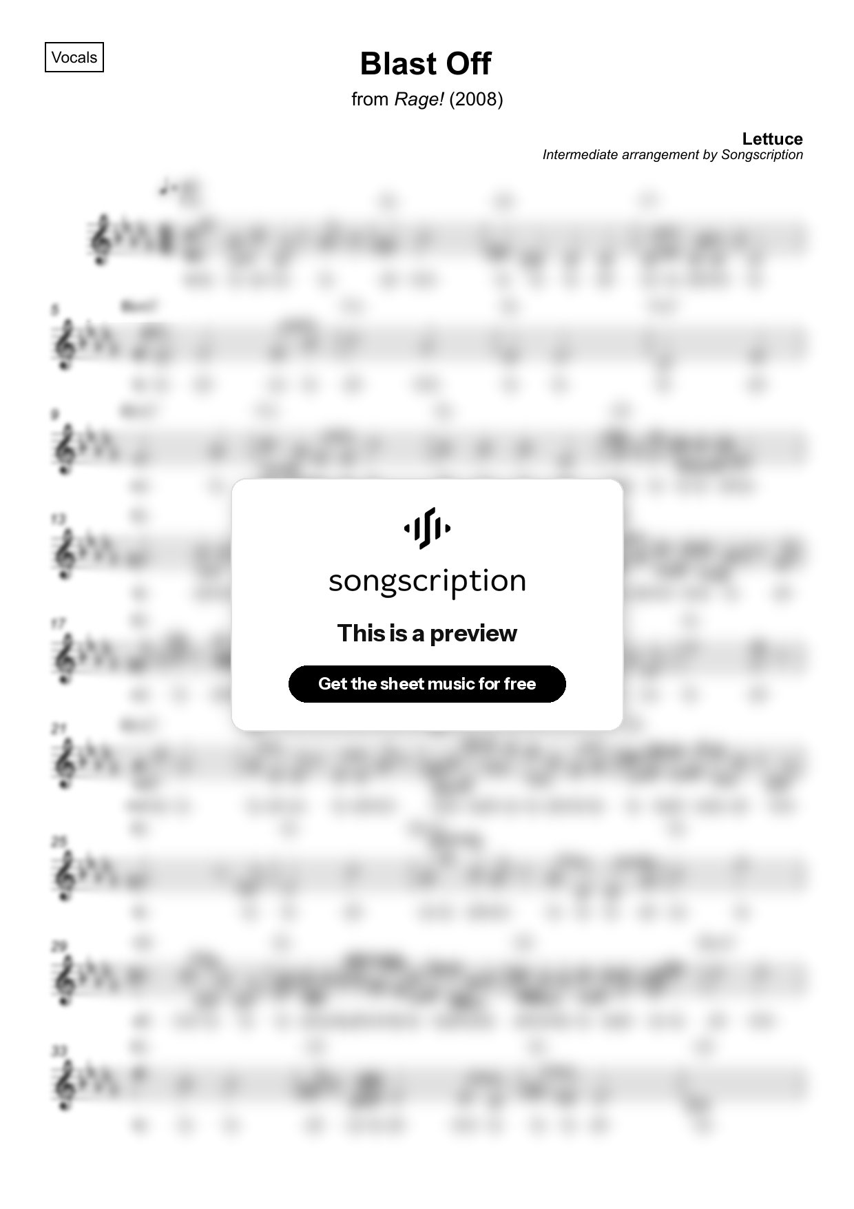 Intermediate Vocals Sheet Music for "Blast Off" by Lettuce