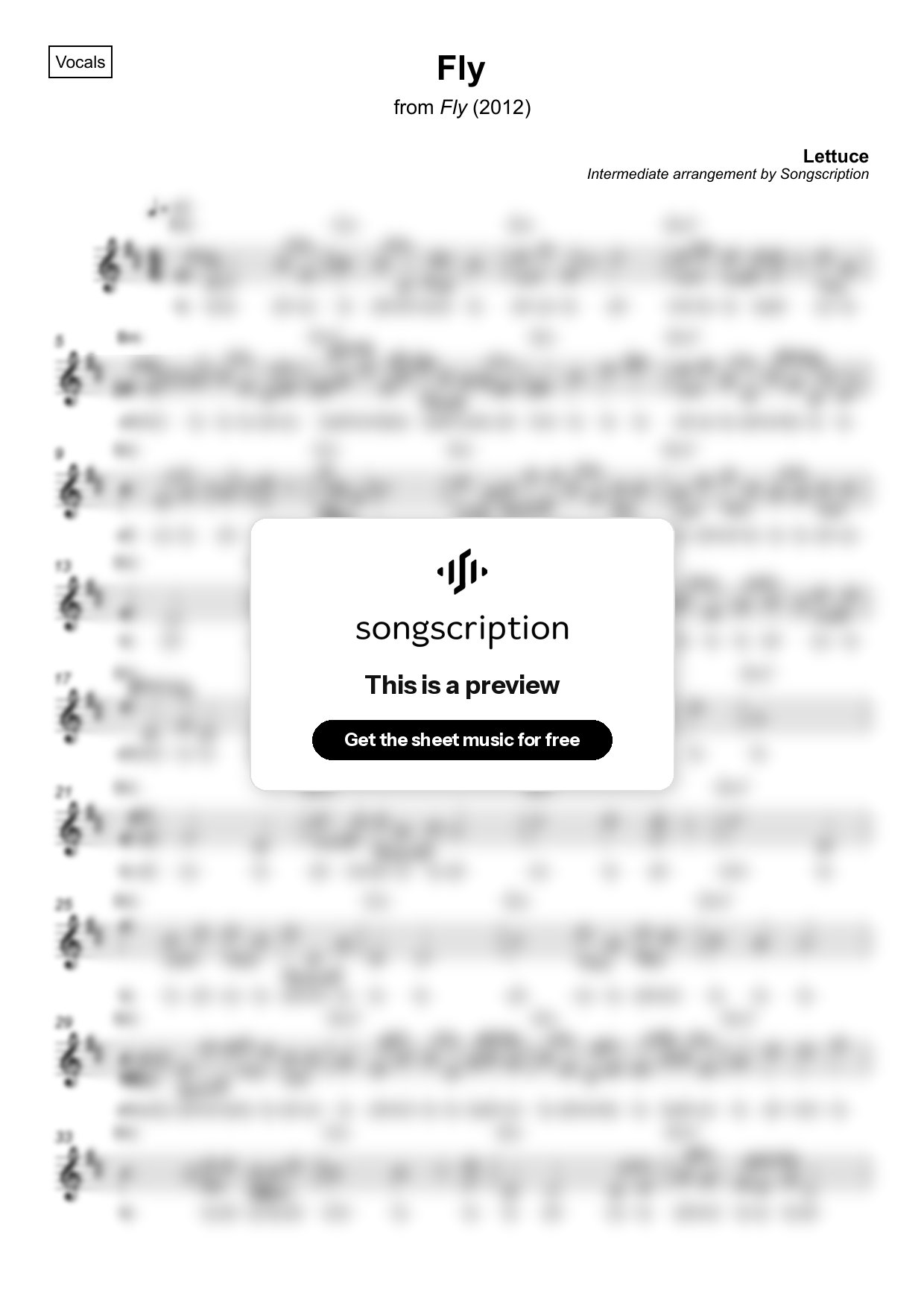 Intermediate Vocals Sheet Music for "Fly" by Lettuce