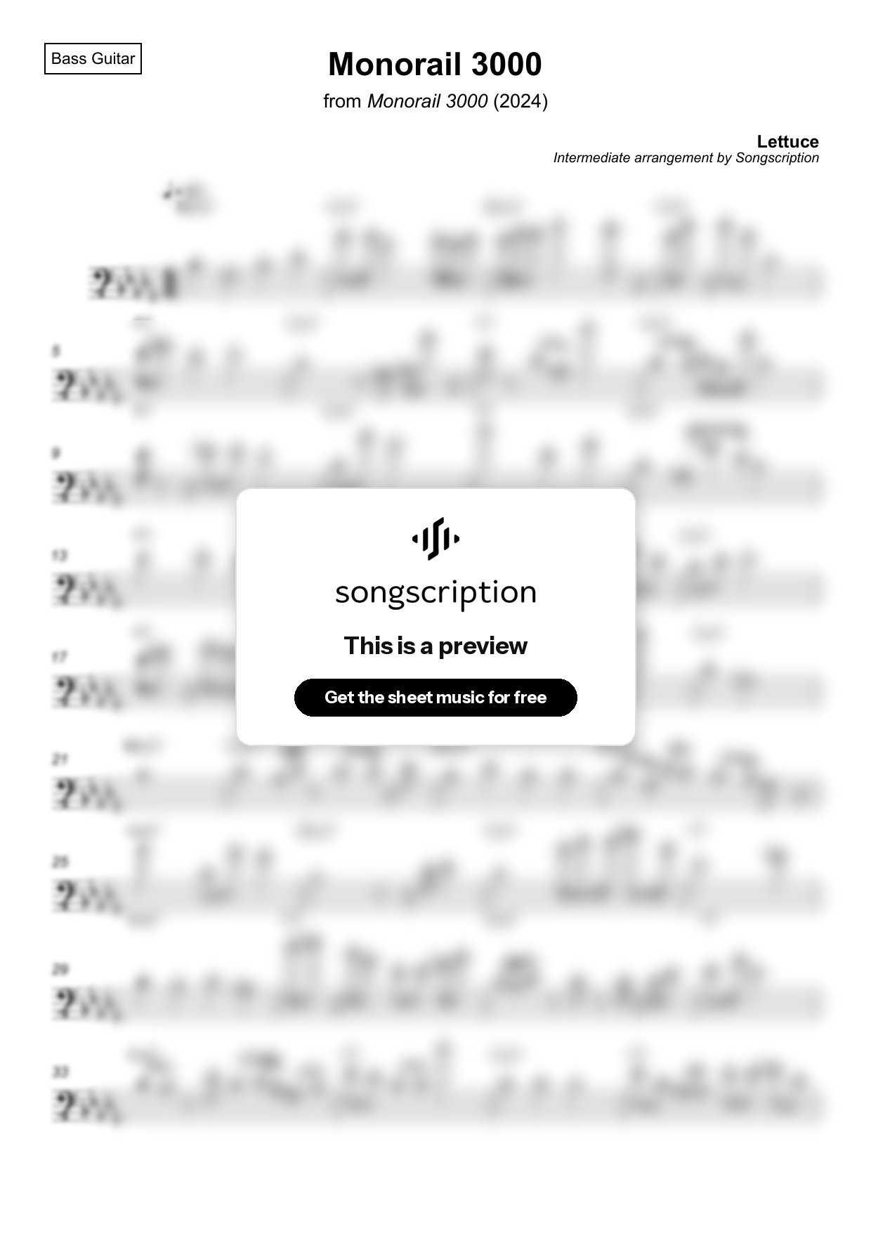 Intermediate Bass Guitar Sheet Music for "Monorail 3000" by Lettuce