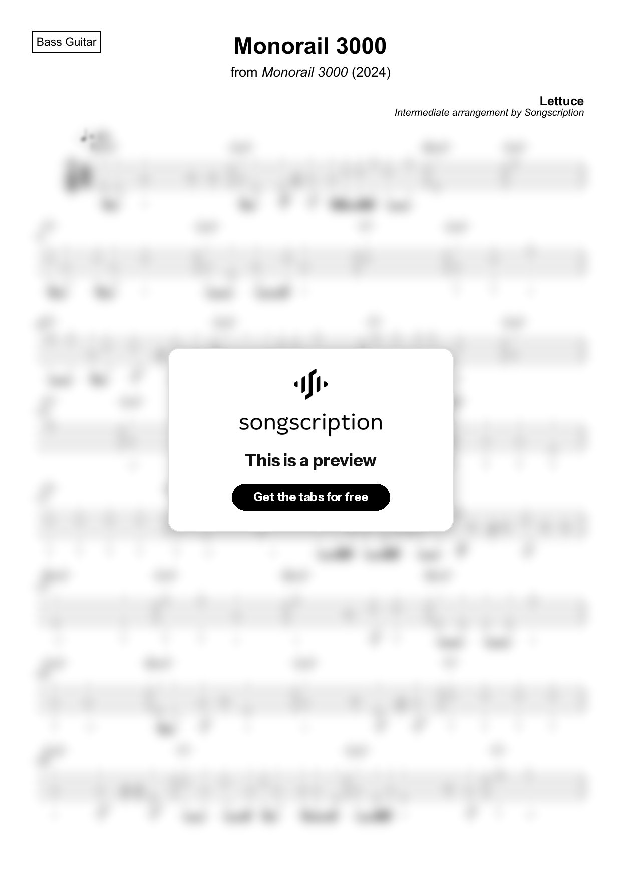 Intermediate Bass Guitar Tabs for "Monorail 3000" by Lettuce
