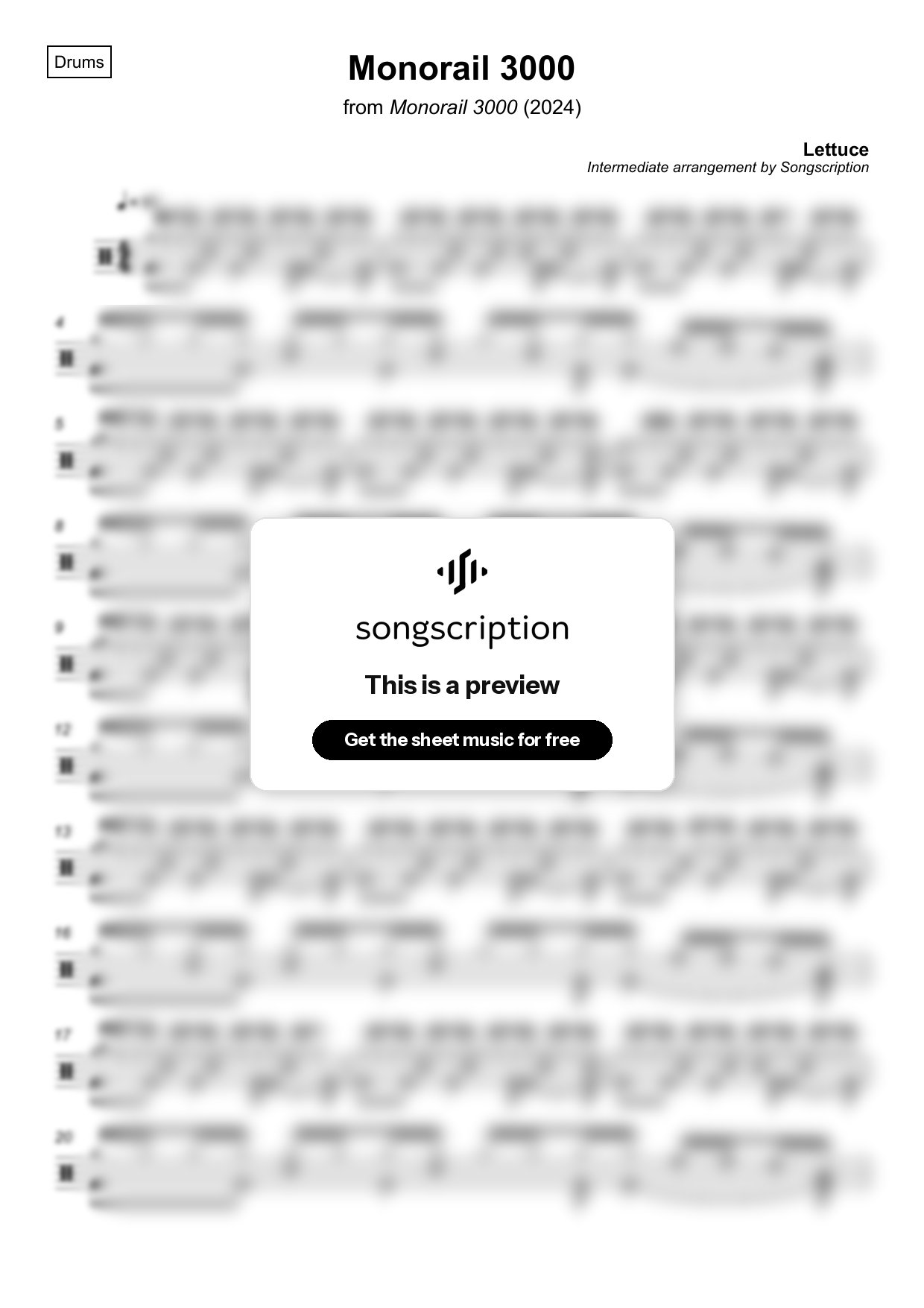 Intermediate Drums Sheet Music for "Monorail 3000" by Lettuce