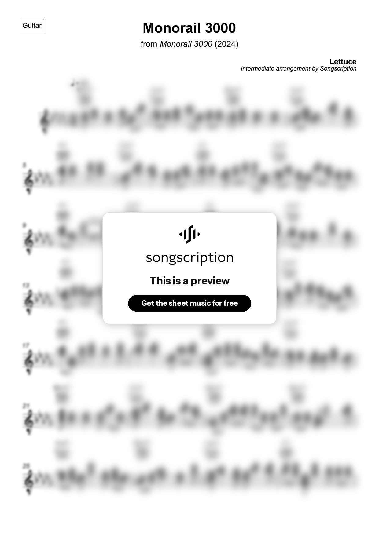 Intermediate Acoustic Guitar Sheet Music for "Monorail 3000" by Lettuce