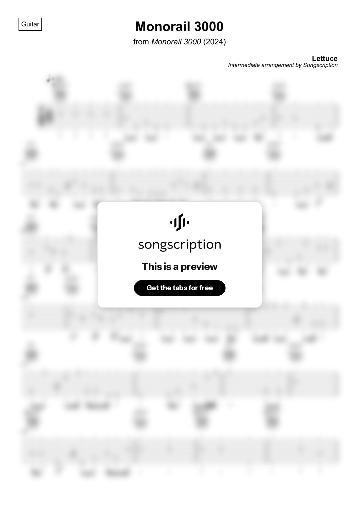 Intermediate Acoustic Guitar Tabs for "Monorail 3000" by Lettuce