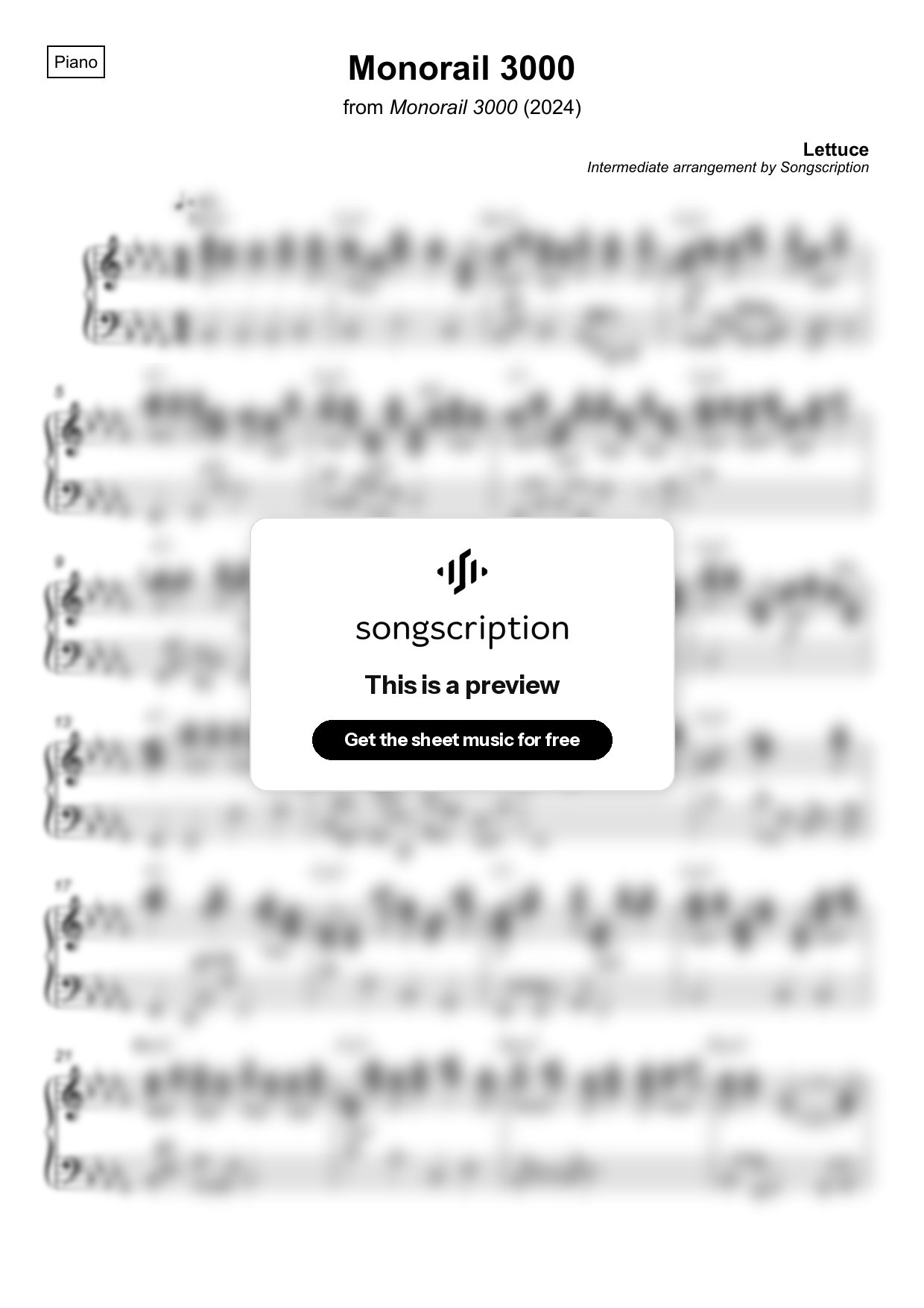 Intermediate Piano Sheet Music for "Monorail 3000" by Lettuce
