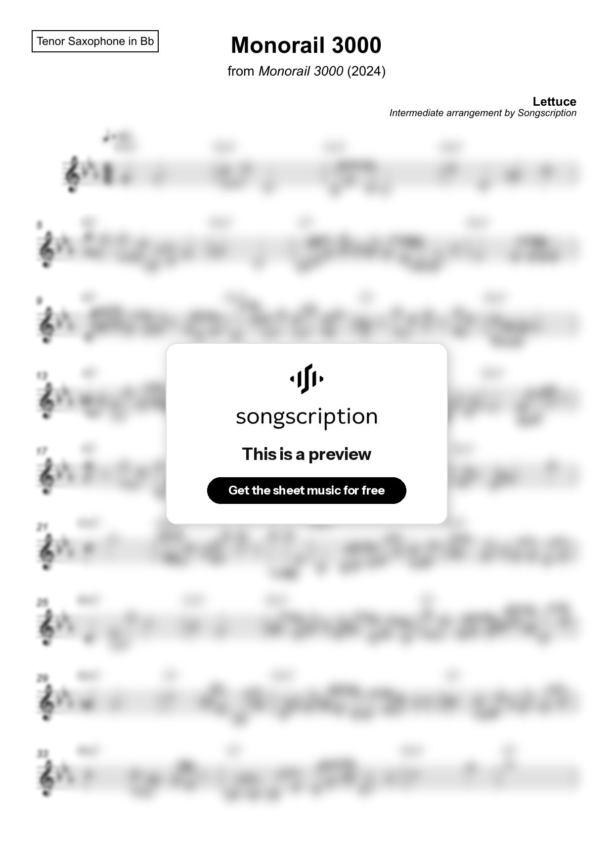 Intermediate Tenor Sax Sheet Music for "Monorail 3000" by Lettuce