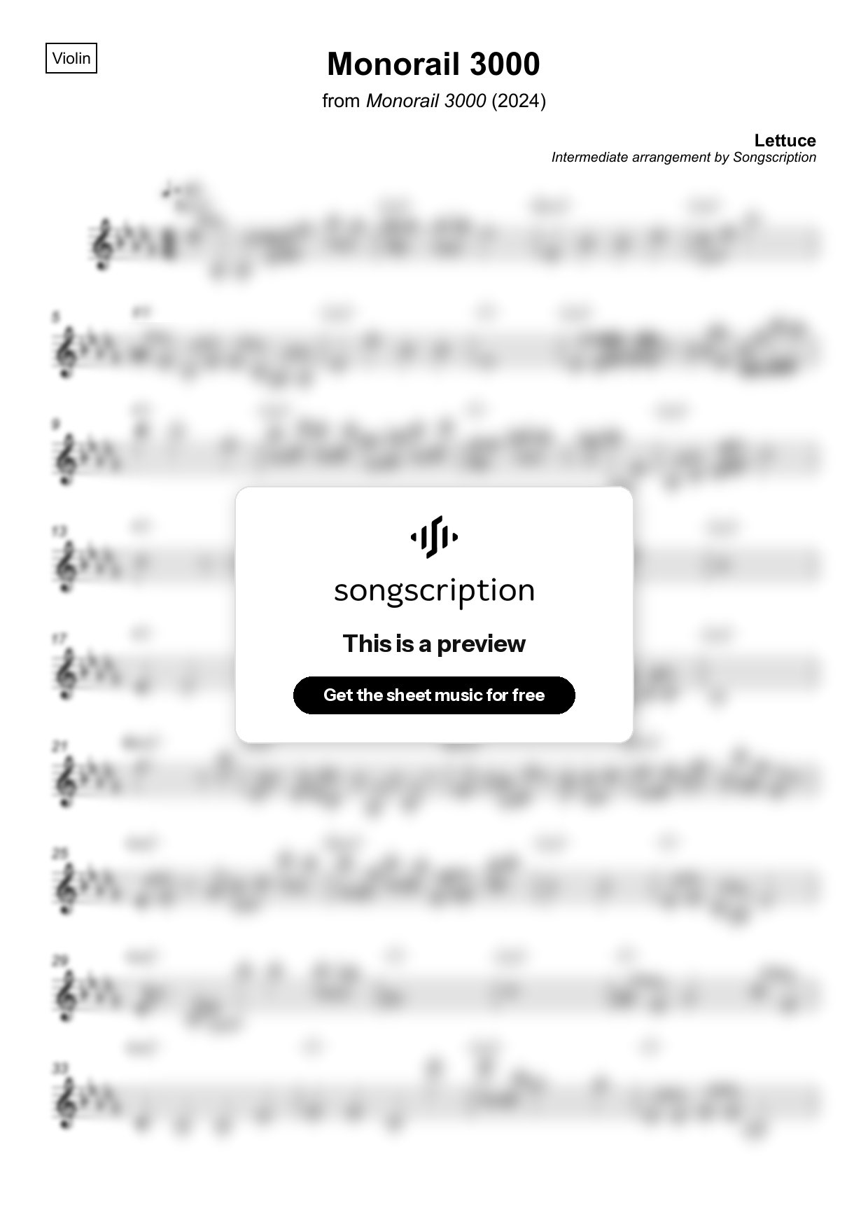 Intermediate Violin Sheet Music for "Monorail 3000" by Lettuce