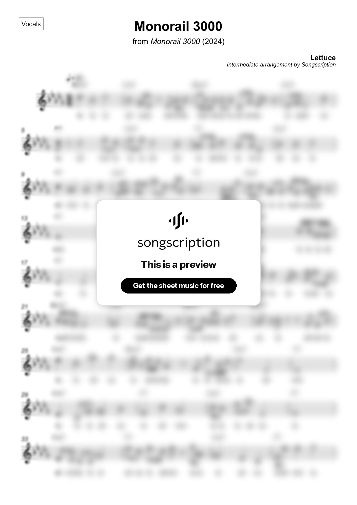 Intermediate Vocals Sheet Music for "Monorail 3000" by Lettuce