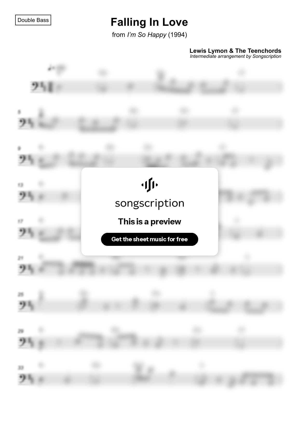 Intermediate Double Bass Sheet Music for "Falling In Love" by Lewis Lymon & The Teenchords