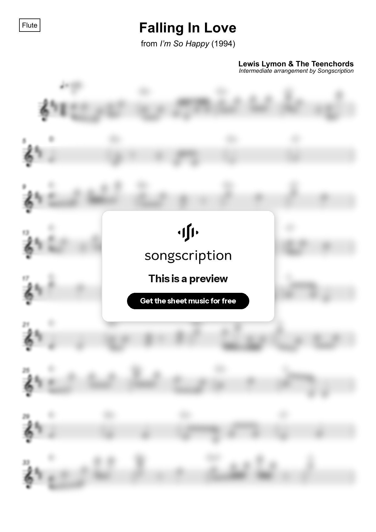 Intermediate Flute Sheet Music for "Falling In Love" by Lewis Lymon & The Teenchords