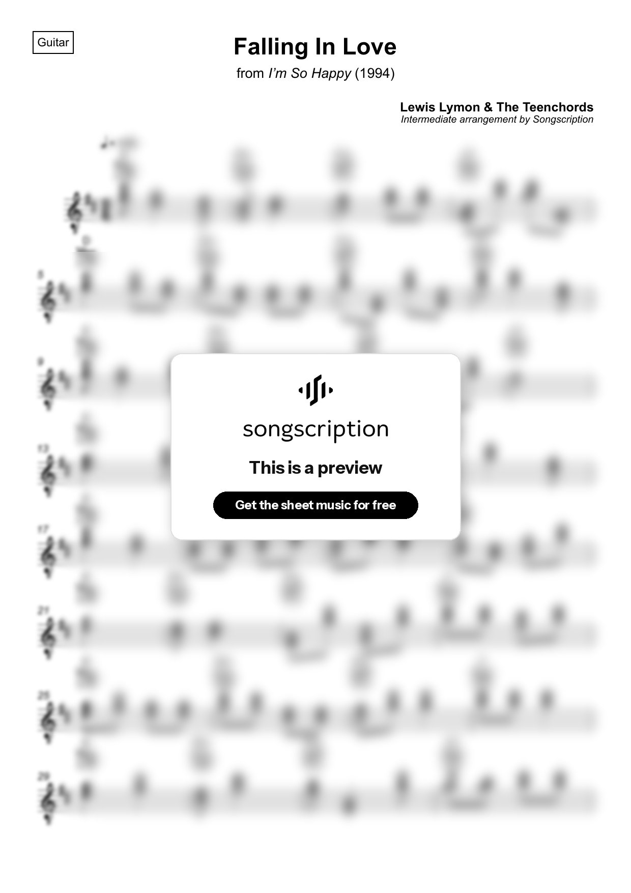 Intermediate Acoustic Guitar Sheet Music for "Falling In Love" by Lewis Lymon & The Teenchords