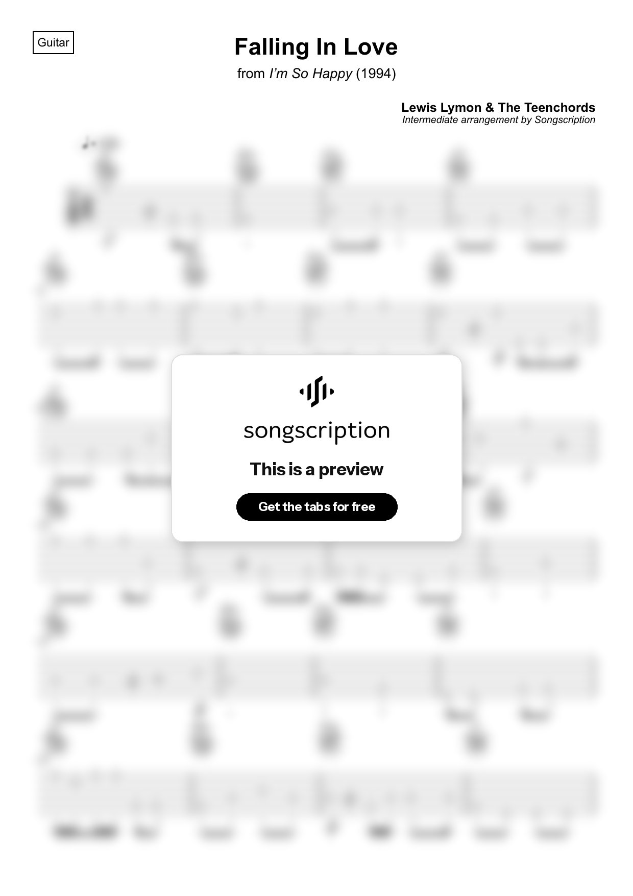 Intermediate Acoustic Guitar Tabs for "Falling In Love" by Lewis Lymon & The Teenchords