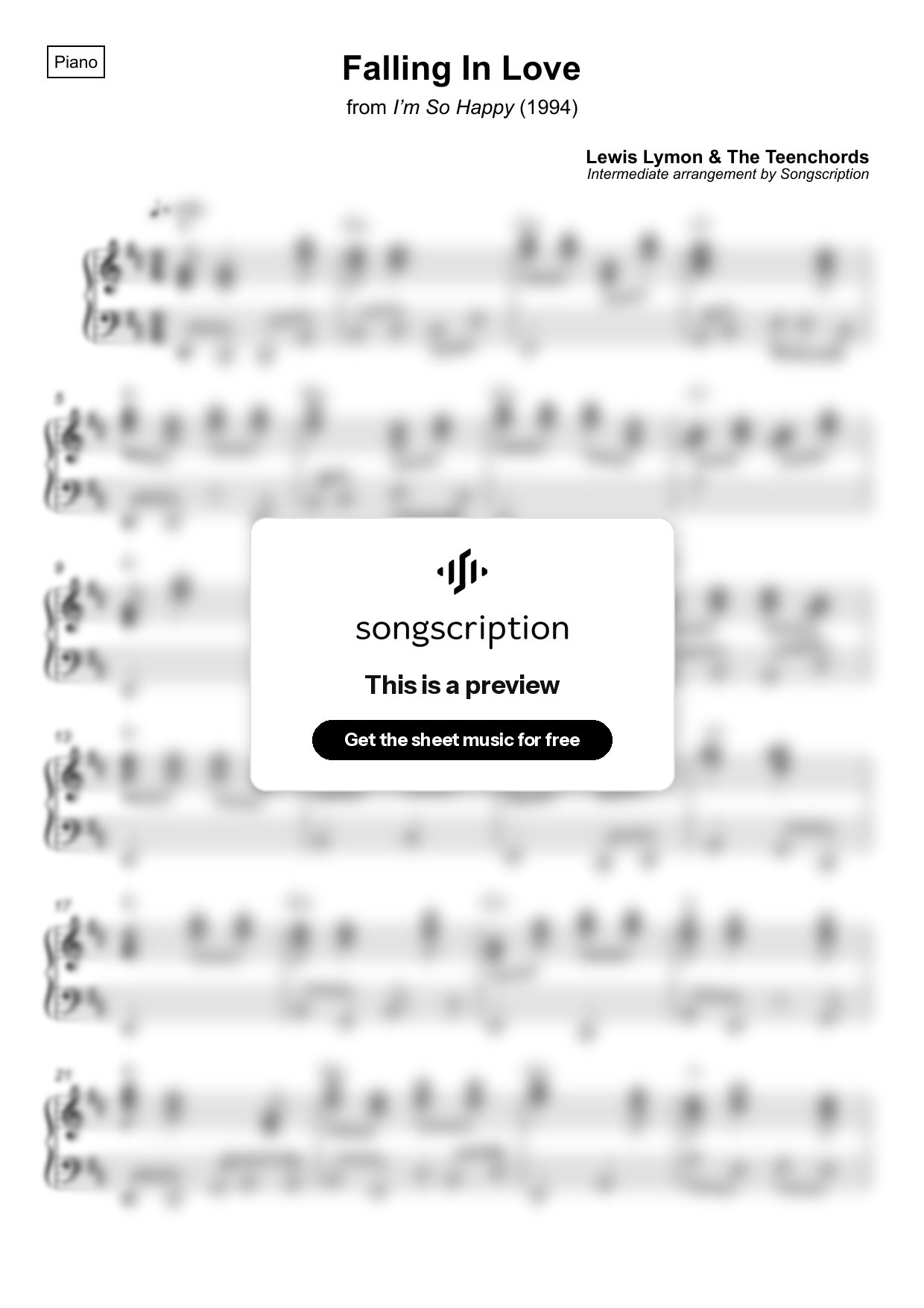 Intermediate Piano Sheet Music for "Falling In Love" by Lewis Lymon & The Teenchords