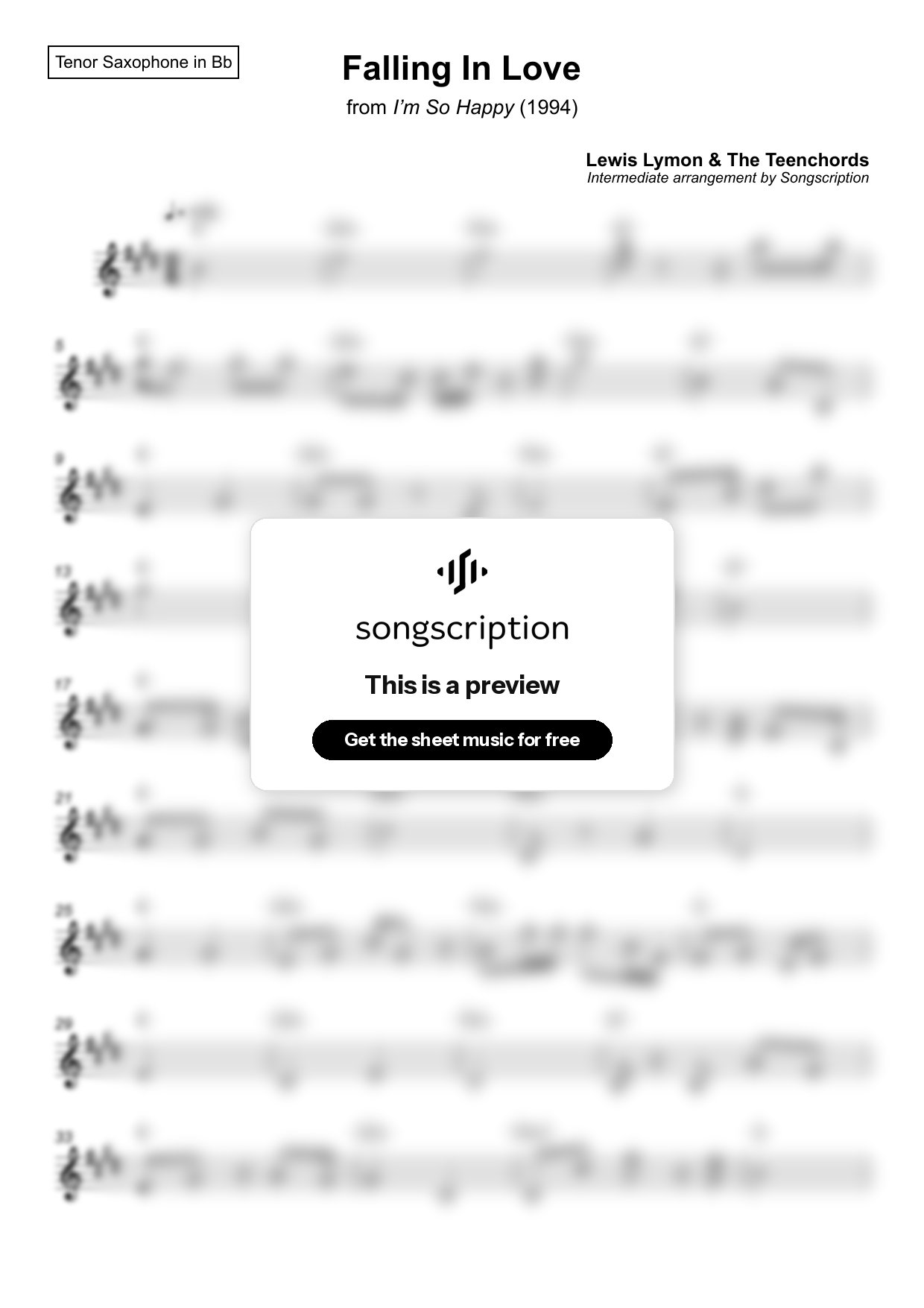 Intermediate Tenor Sax Sheet Music for "Falling In Love" by Lewis Lymon & The Teenchords