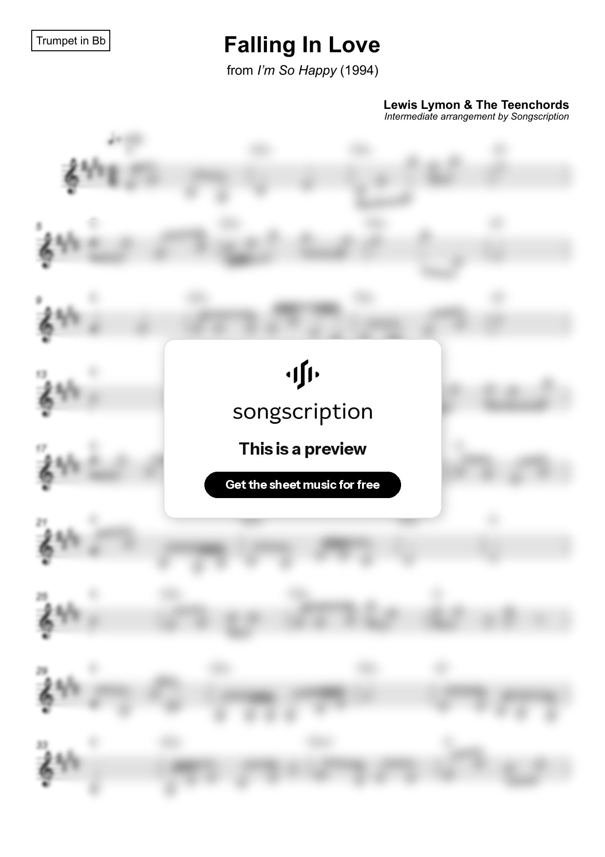 Intermediate Trumpet Sheet Music for "Falling In Love" by Lewis Lymon & The Teenchords