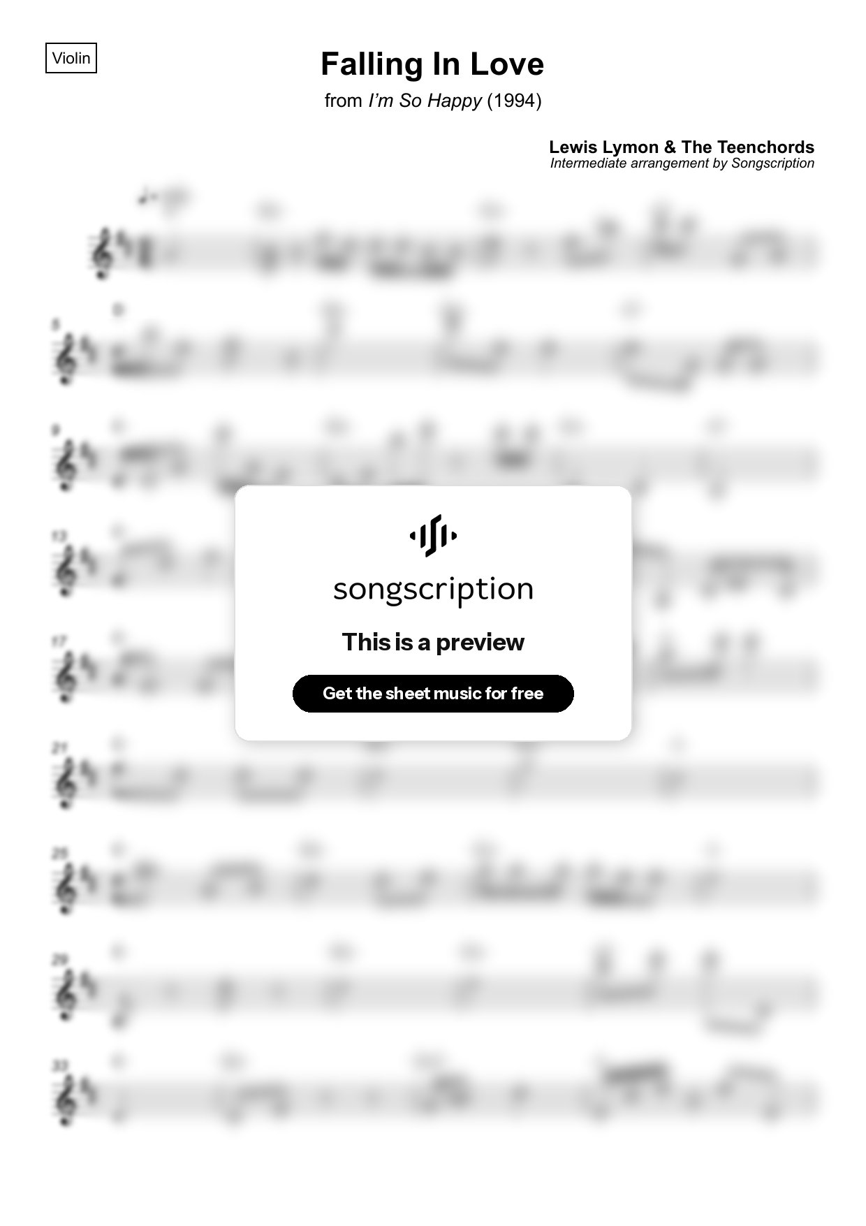 Intermediate Violin Sheet Music for "Falling In Love" by Lewis Lymon & The Teenchords