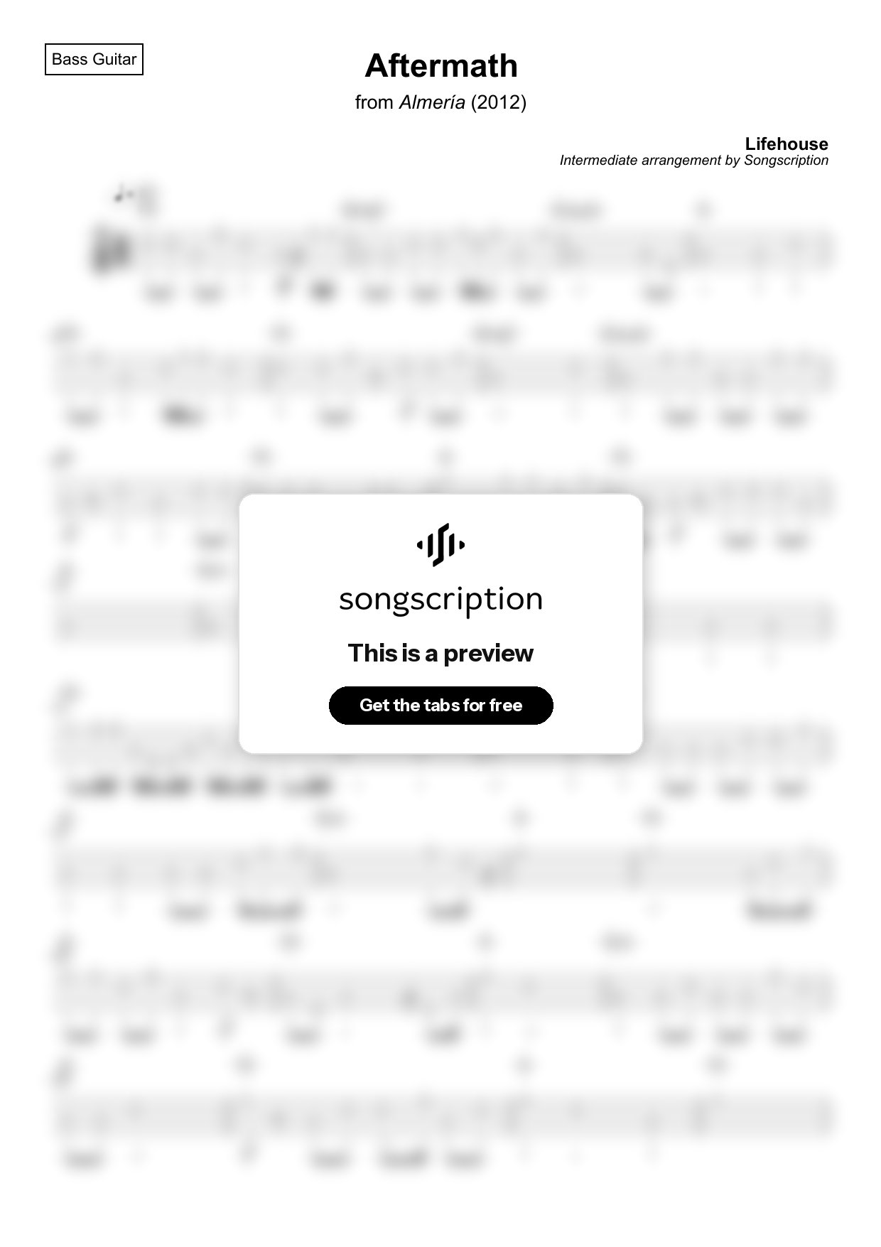 Intermediate Bass Guitar Tabs for "Aftermath" by Lifehouse