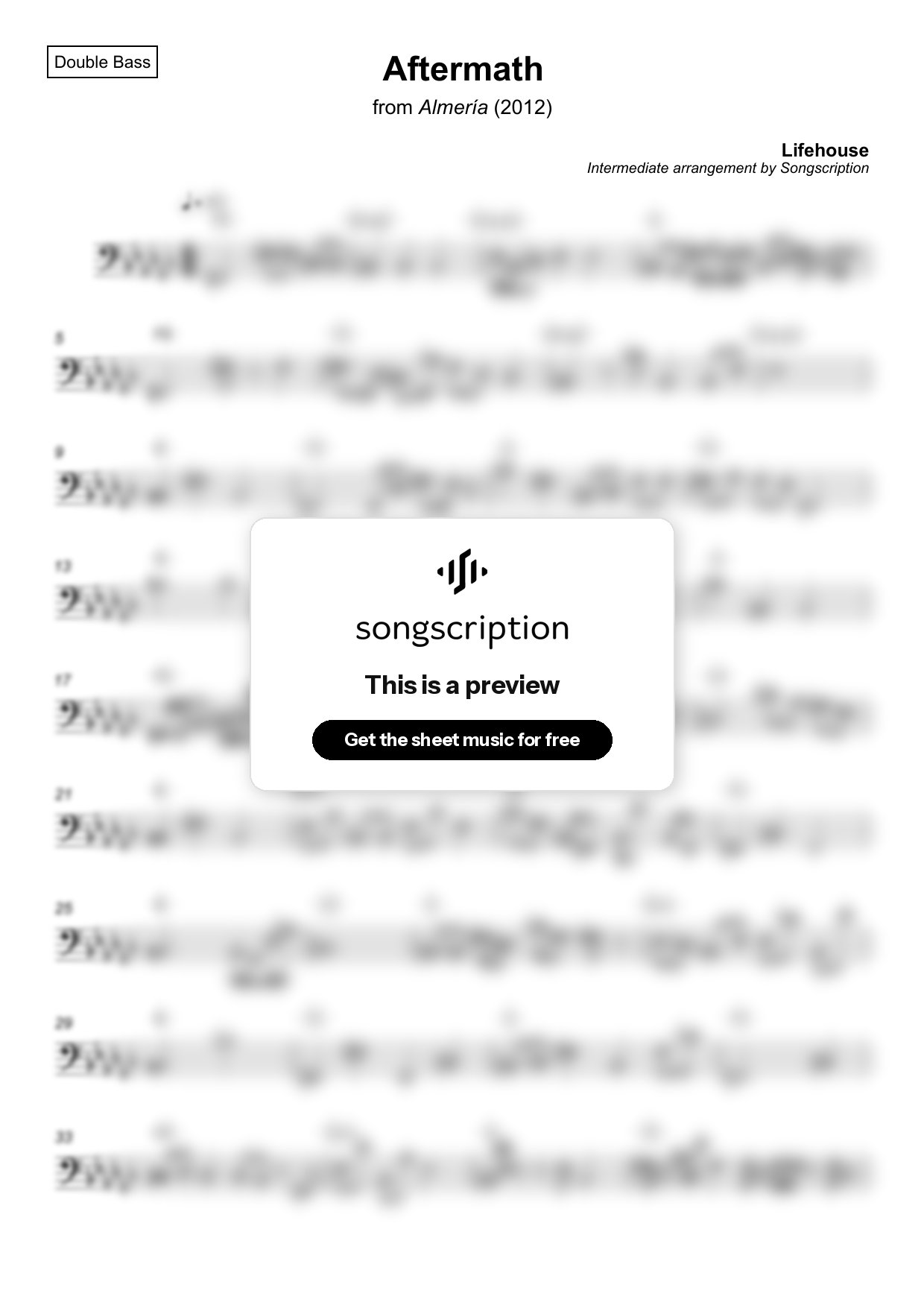 Intermediate Double Bass Sheet Music for "Aftermath" by Lifehouse