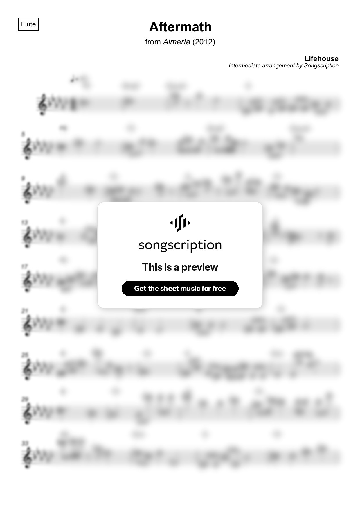 Intermediate Flute Sheet Music for "Aftermath" by Lifehouse