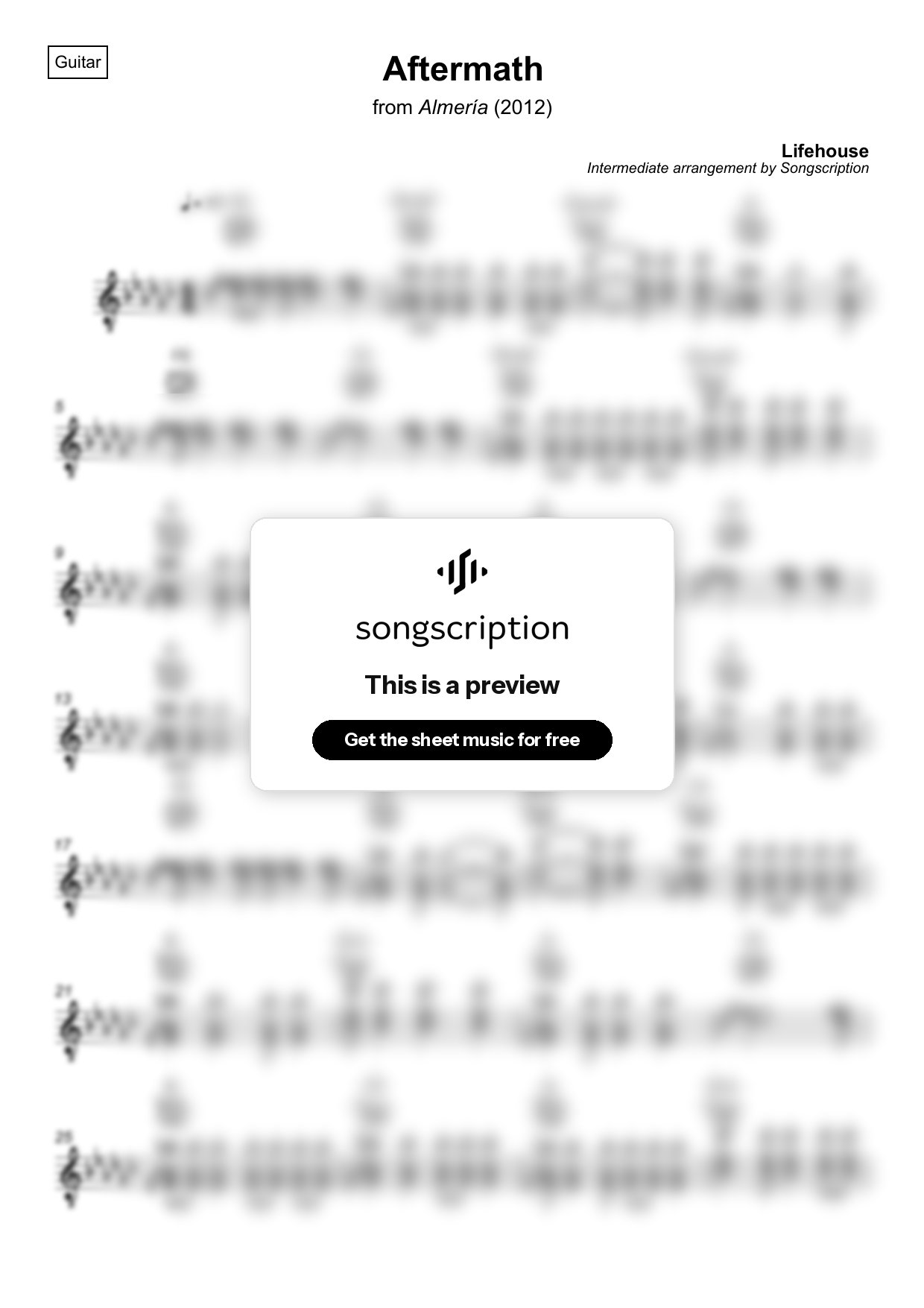 Intermediate Acoustic Guitar Sheet Music for "Aftermath" by Lifehouse