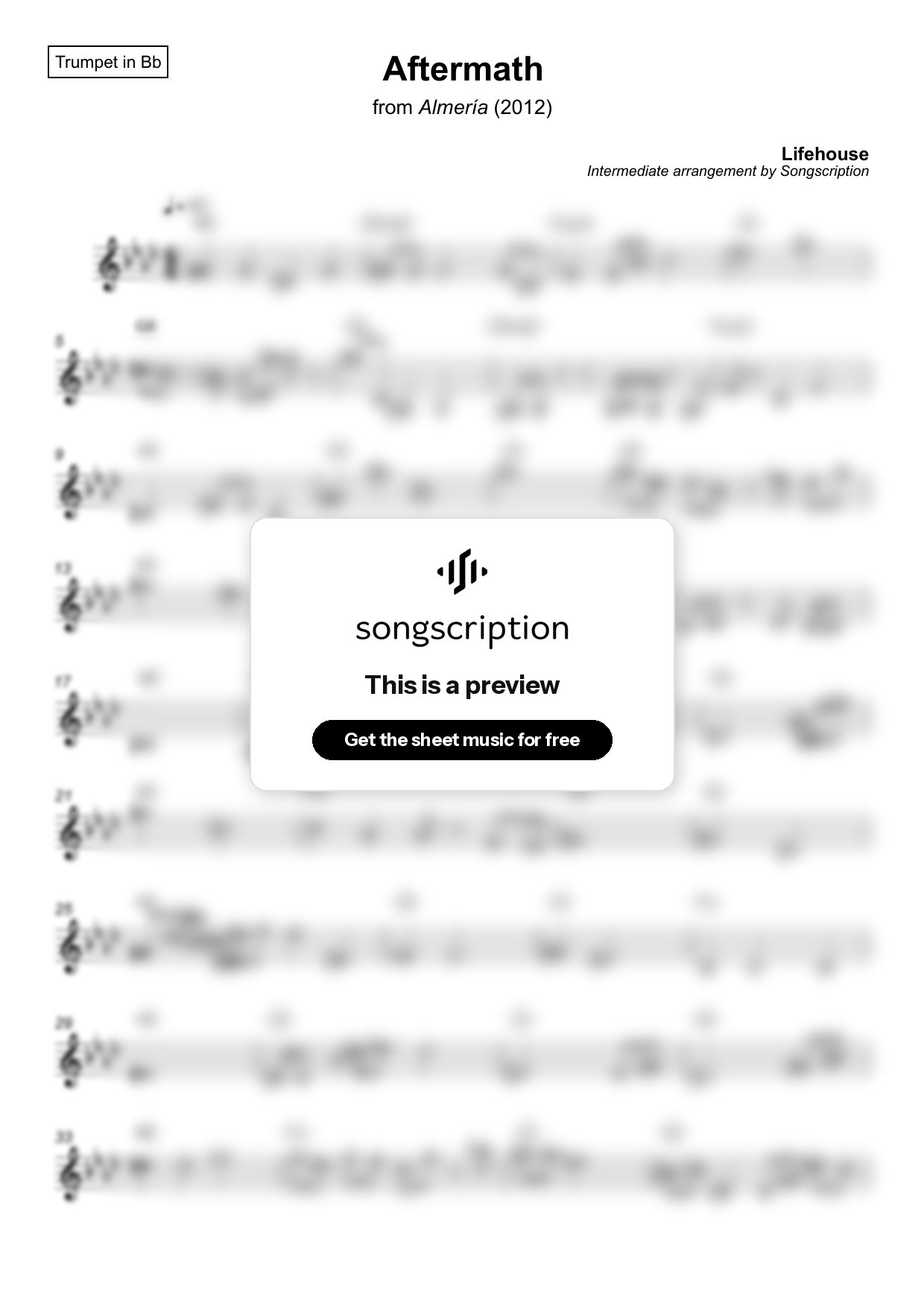 Intermediate Trumpet Sheet Music for "Aftermath" by Lifehouse