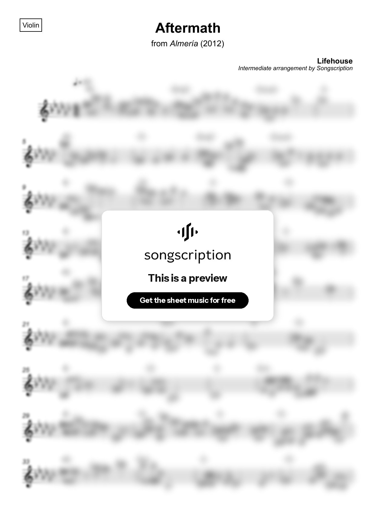 Intermediate Violin Sheet Music for "Aftermath" by Lifehouse