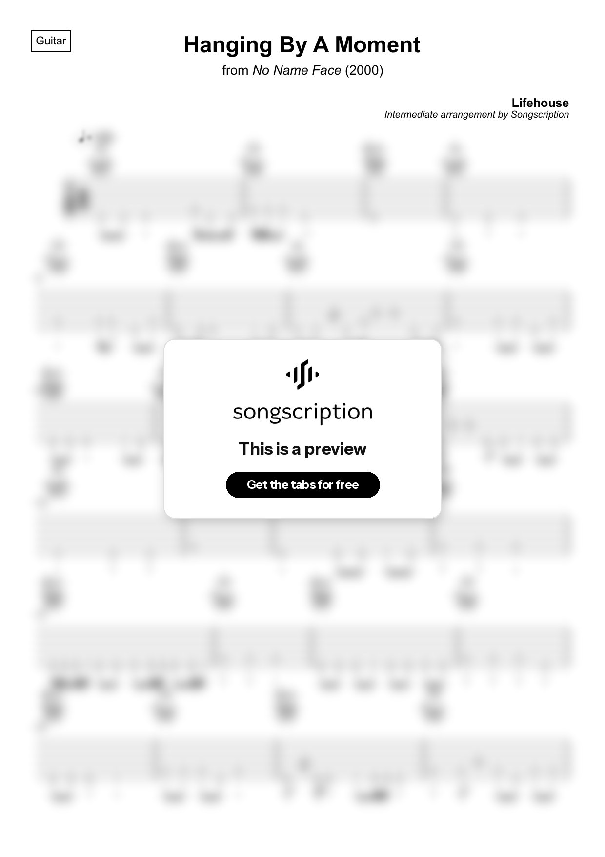 Intermediate Acoustic Guitar Tabs for "Hanging By A Moment" by Lifehouse